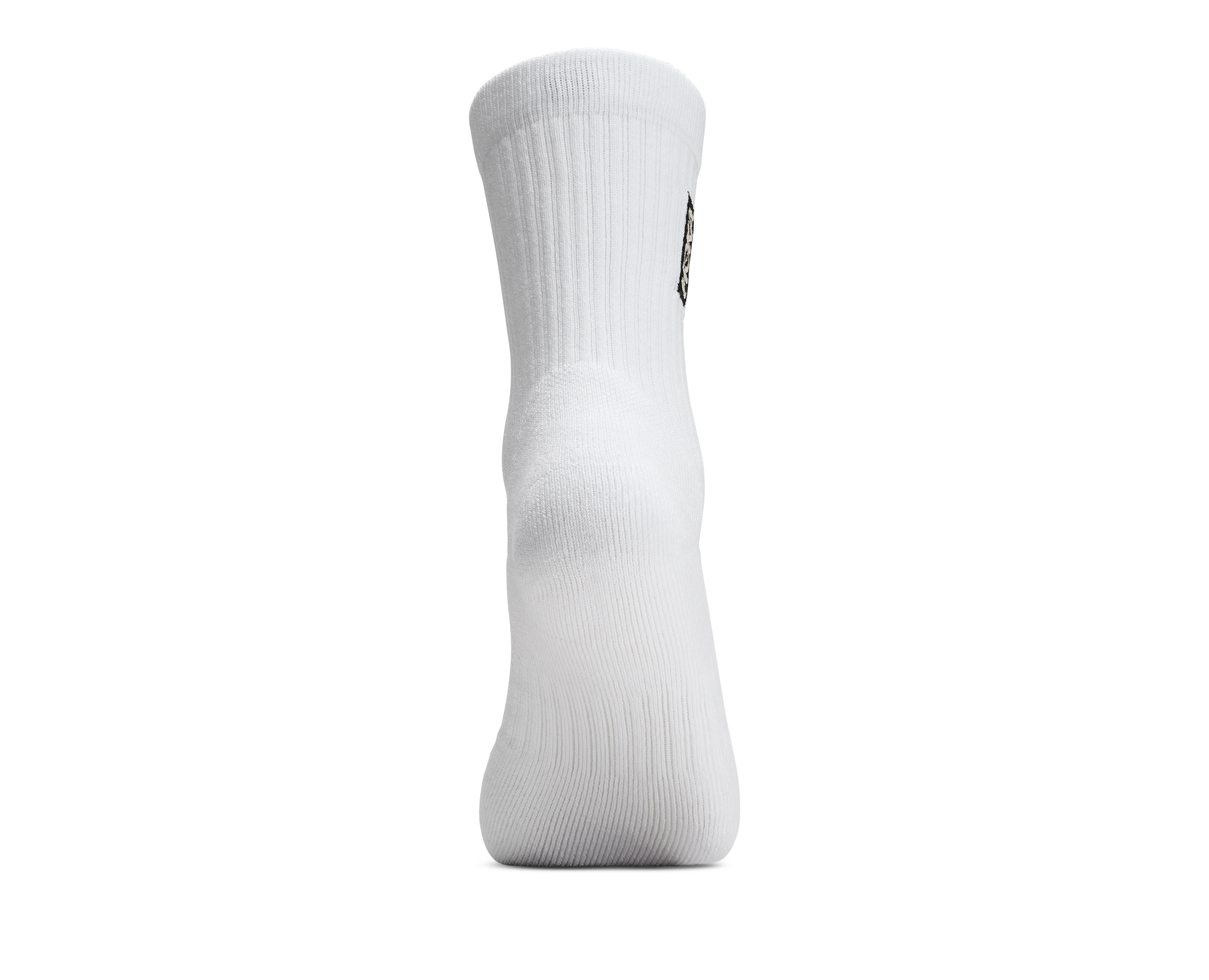 A single white crew-length athletic sock shown from the side against a plain white background.