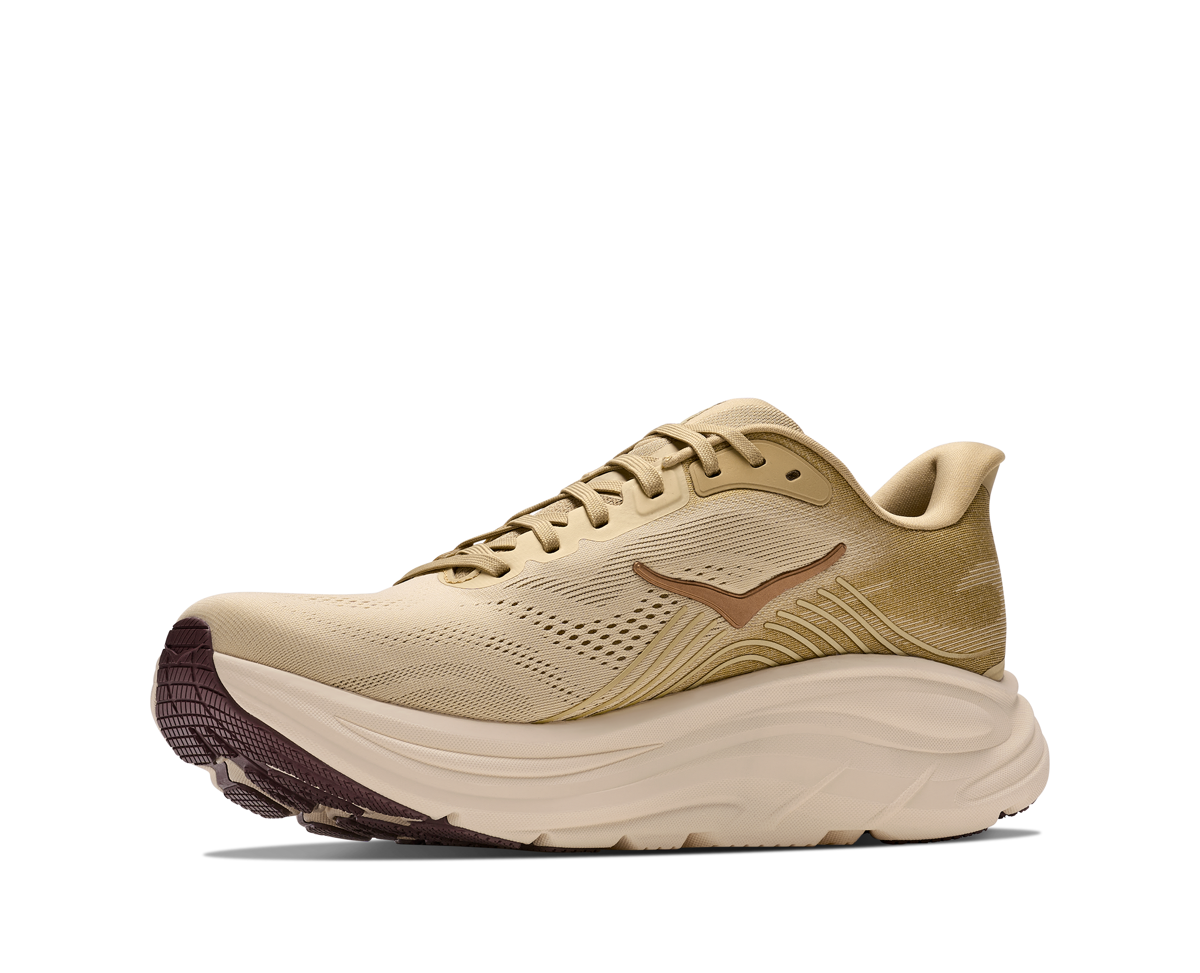 Beige running shoe on a white background