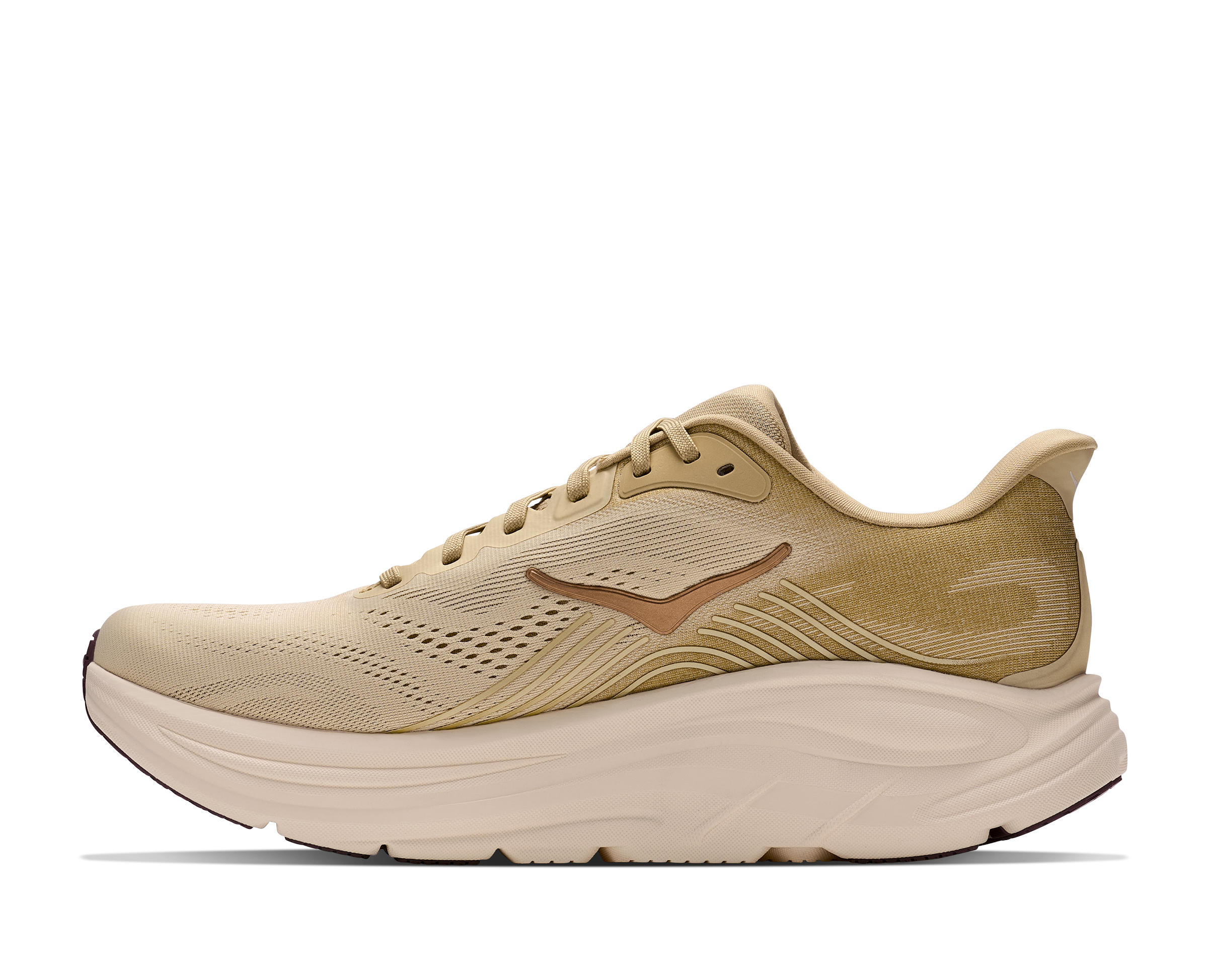 Beige running shoe on a white background