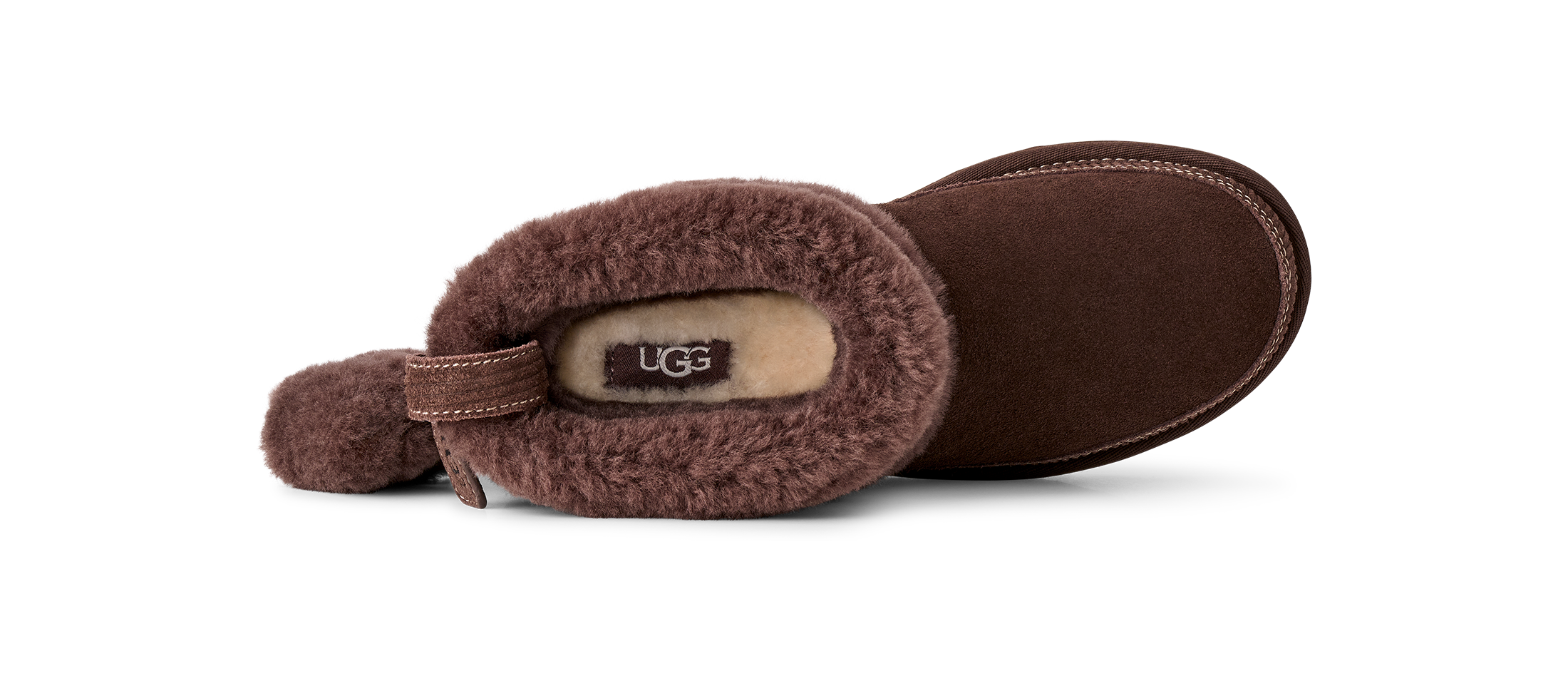 Brown UGG slippers on a white background