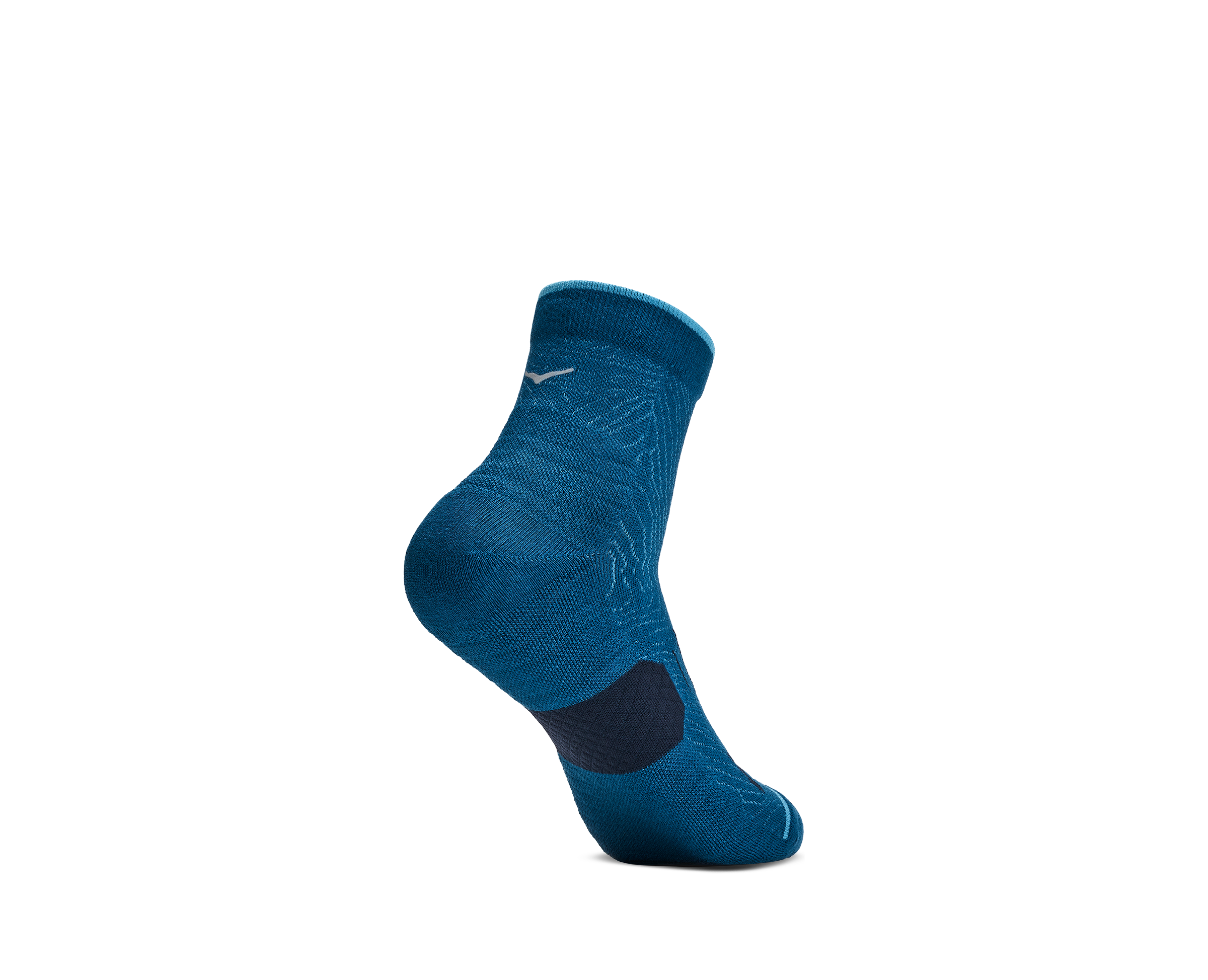 A single athletic ankle sock in a heathered teal blue color with a darker navy heel patch and a small white logo, shown on a plain white background.