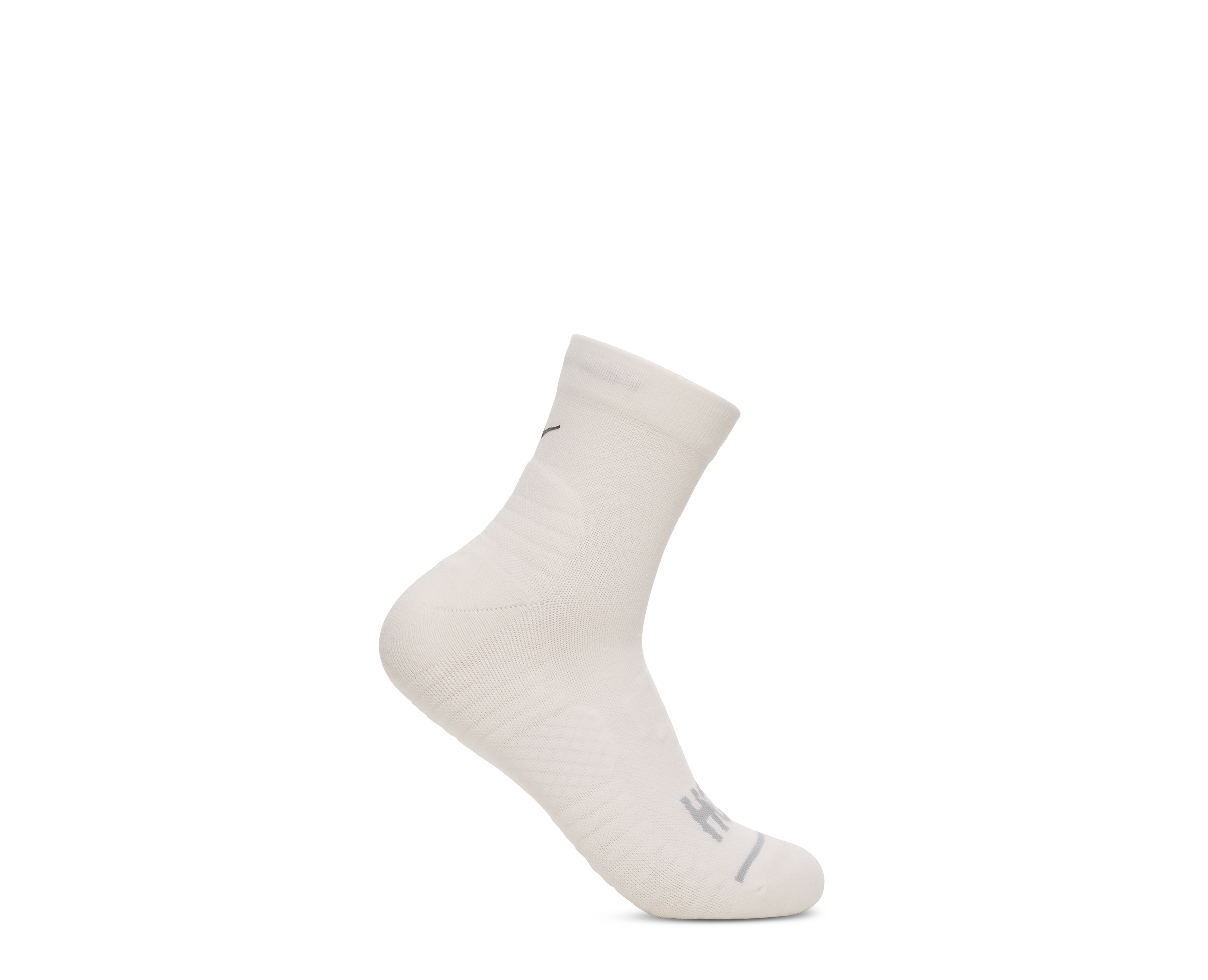 A single off-white athletic crew sock shown from a side profile on a clean white background.
