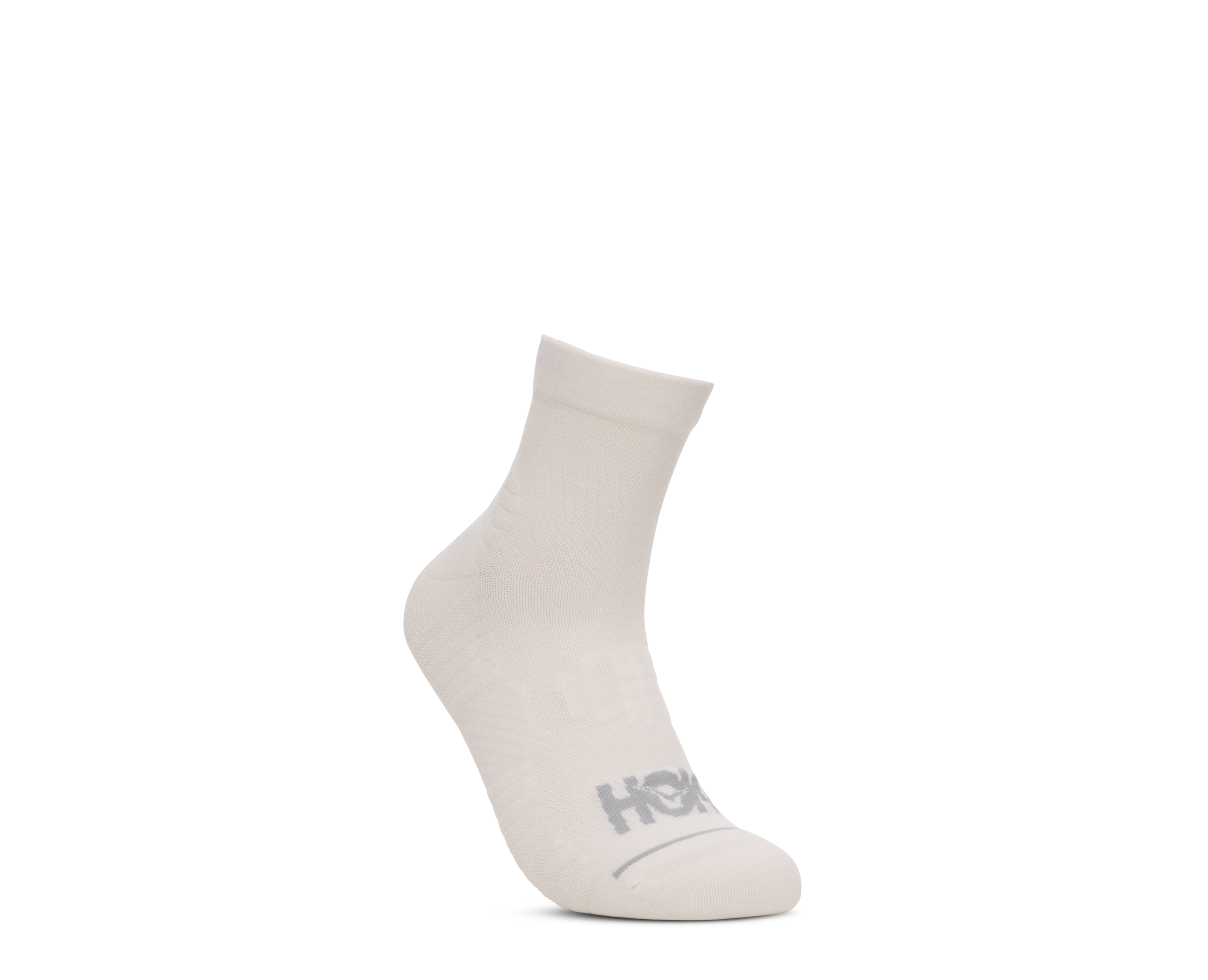 A single off-white ankle sock with a gray HOKA logo printed on the toe, shown against a solid white background.