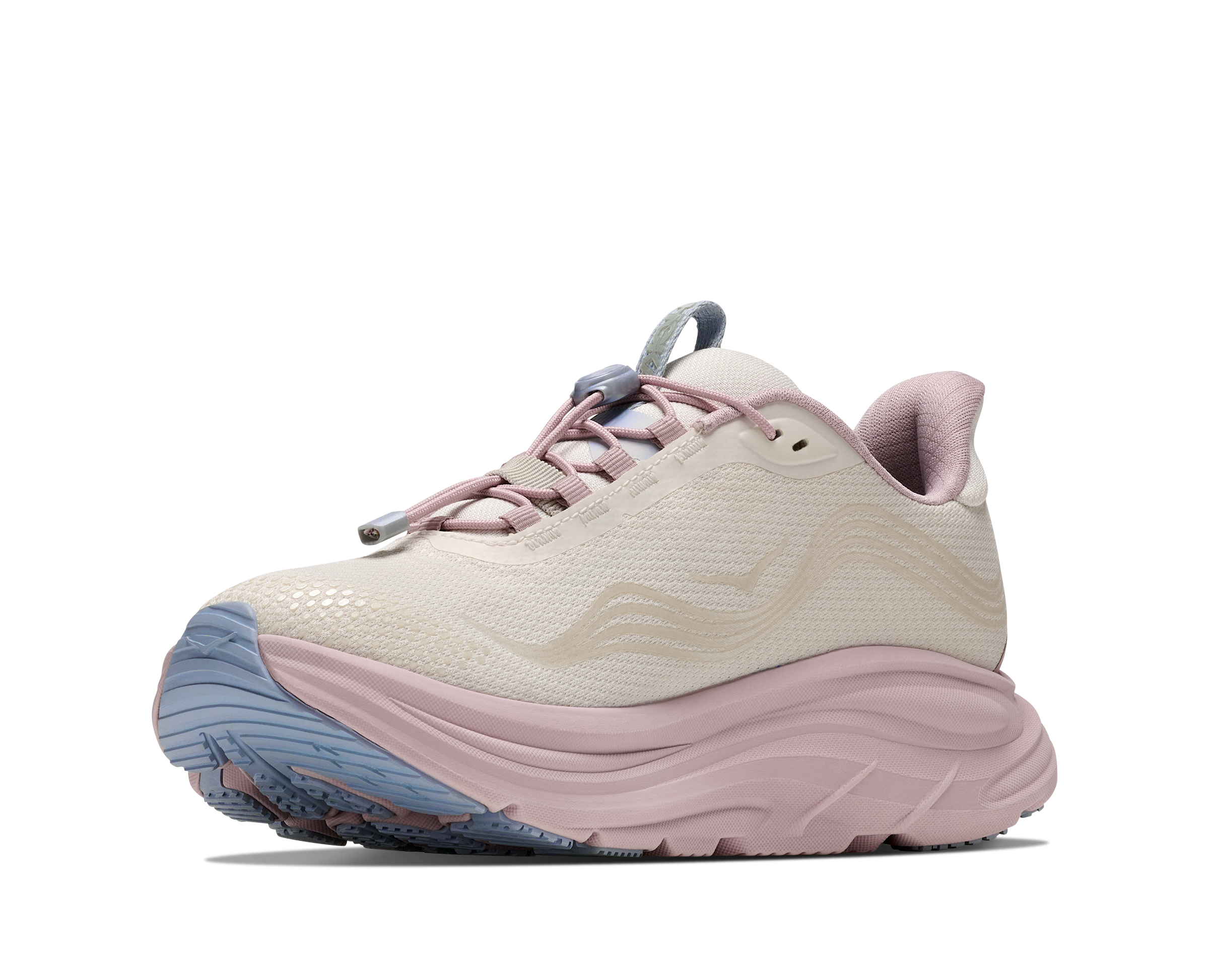 Pink and beige sneaker with a thick sole on a white background