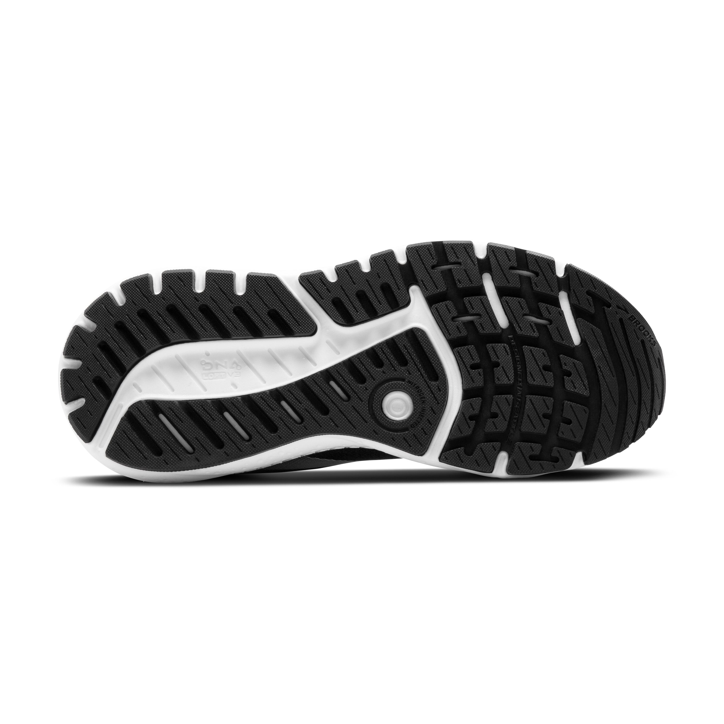 Close-up of a black and white athletic shoe sole on a white background