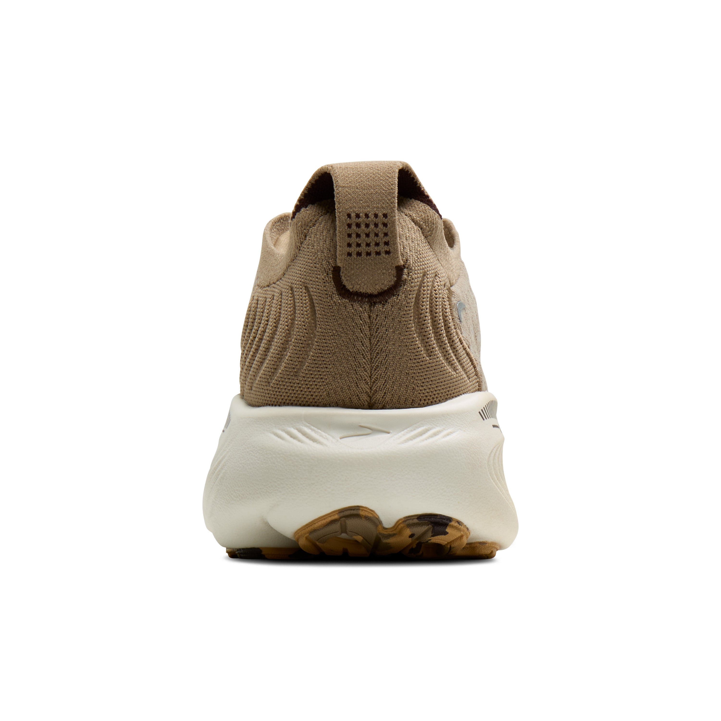 Brown sneaker with white sole on a white background