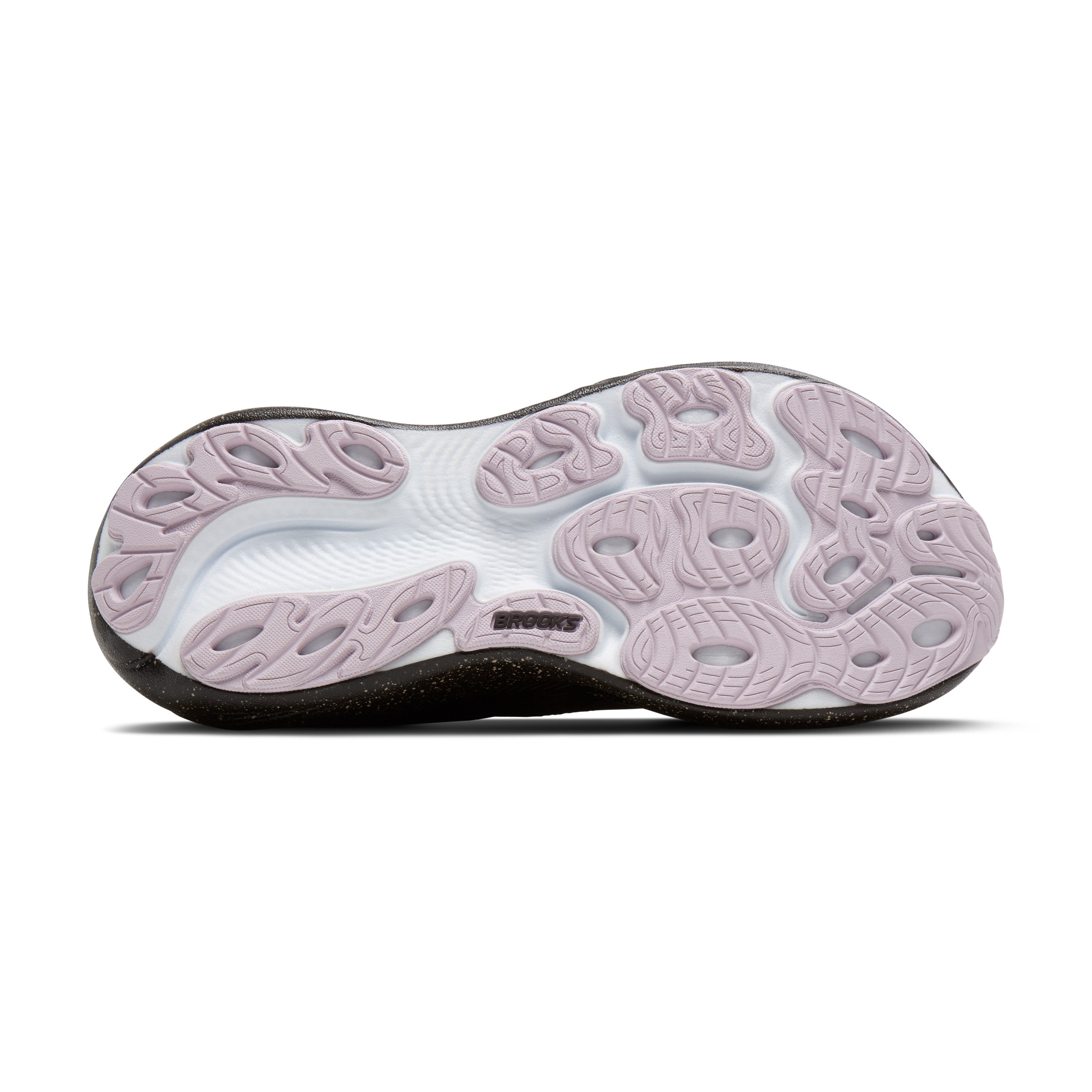 Close-up of a shoe sole with a brand logo on a white background