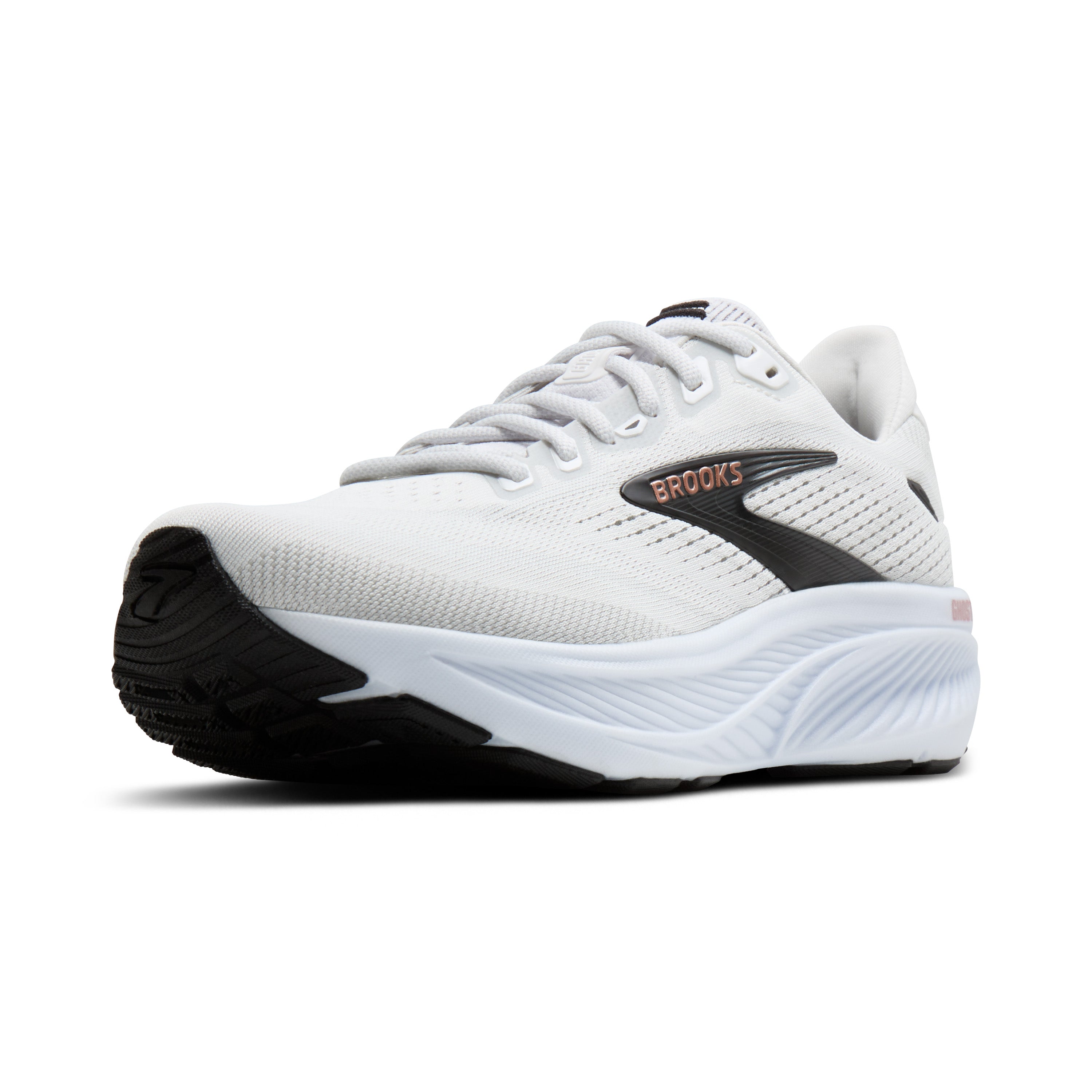 White running shoe with black sole on a white background