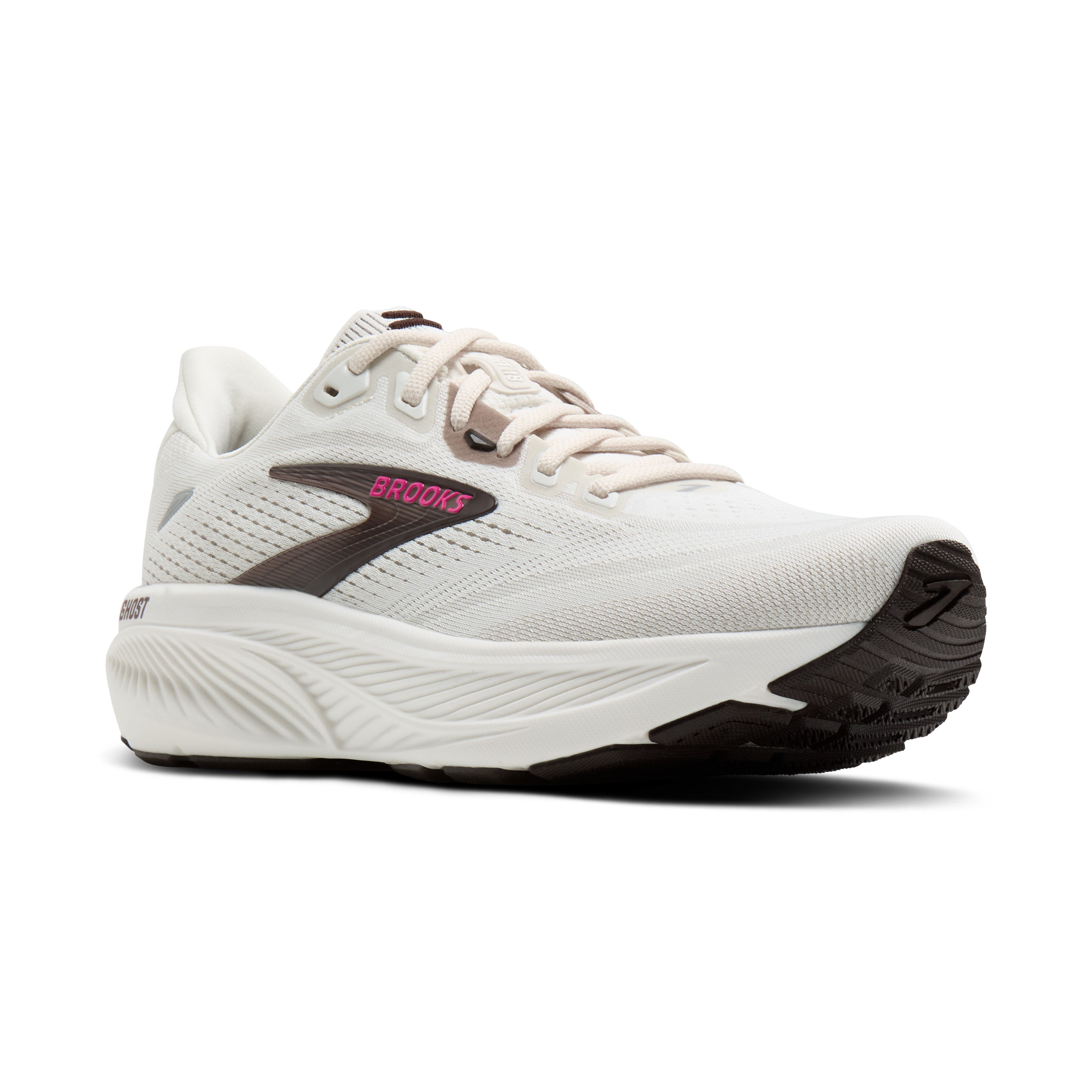 White running shoe with black sole on a white background
