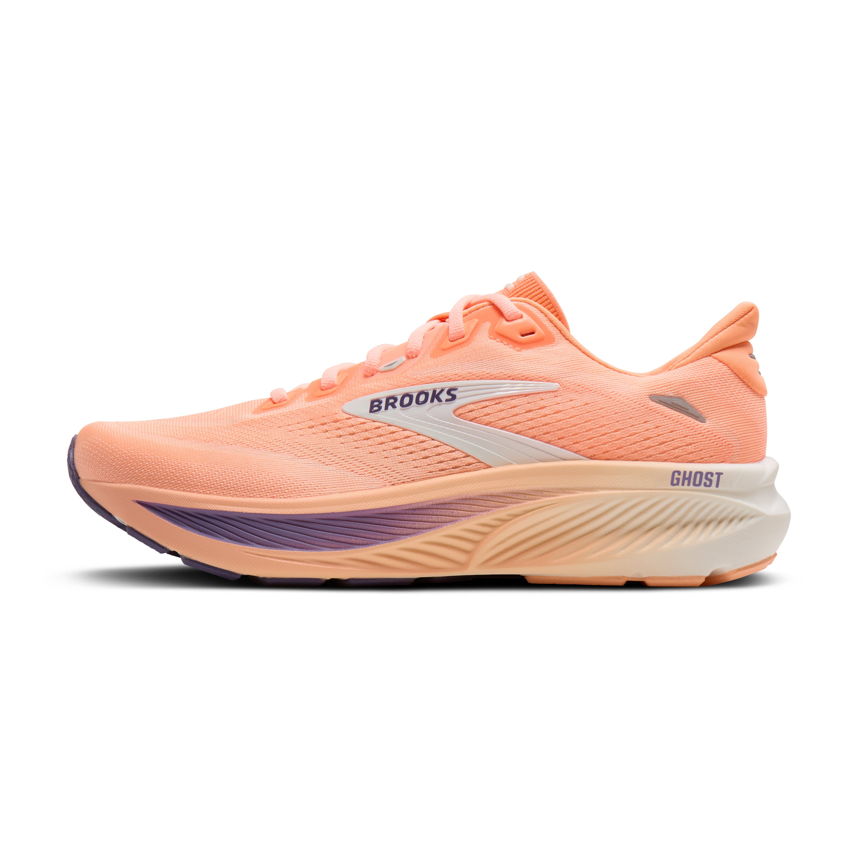 Orange running shoe with 'Brooks' branding on a white background