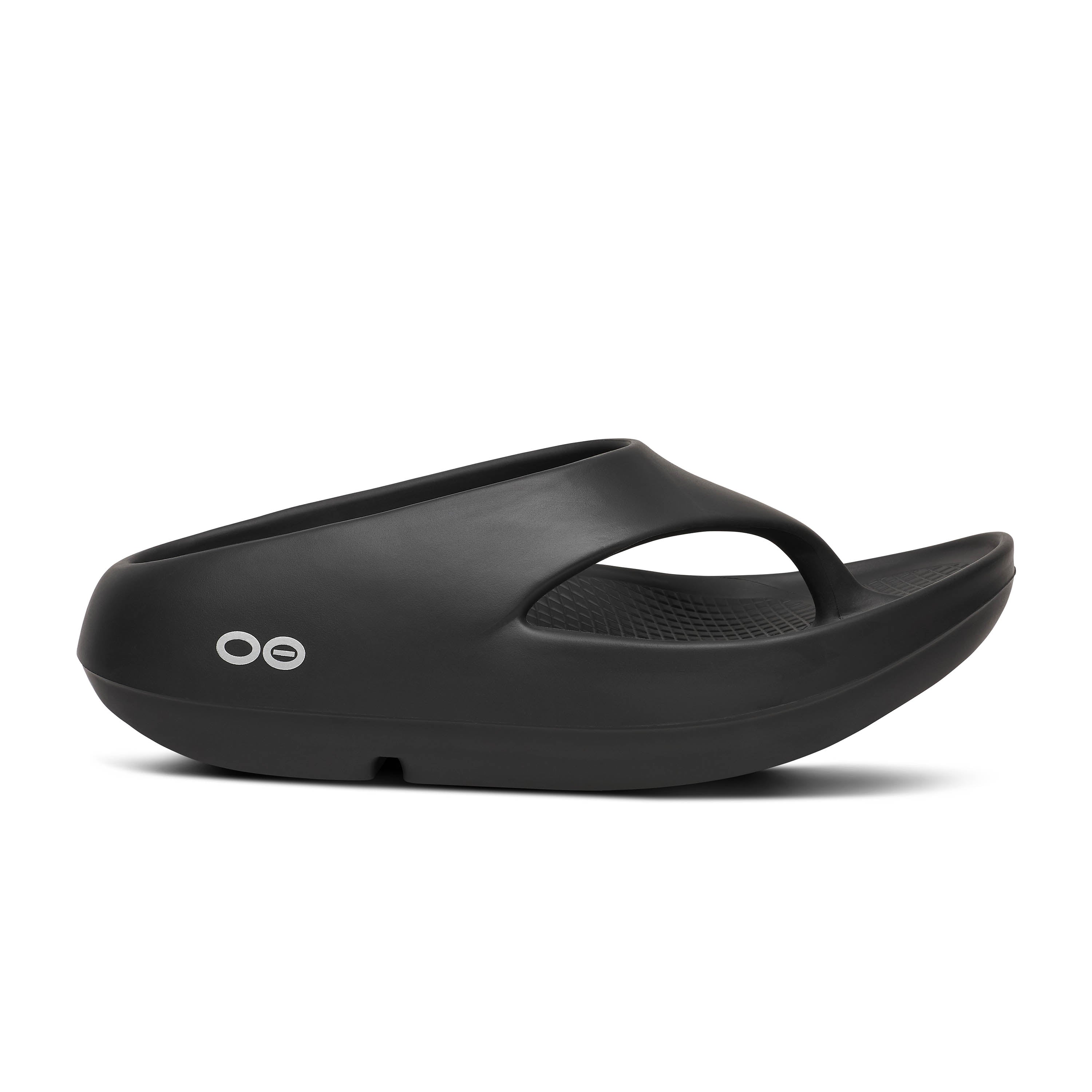 Black sandal with a brand logo on a white background