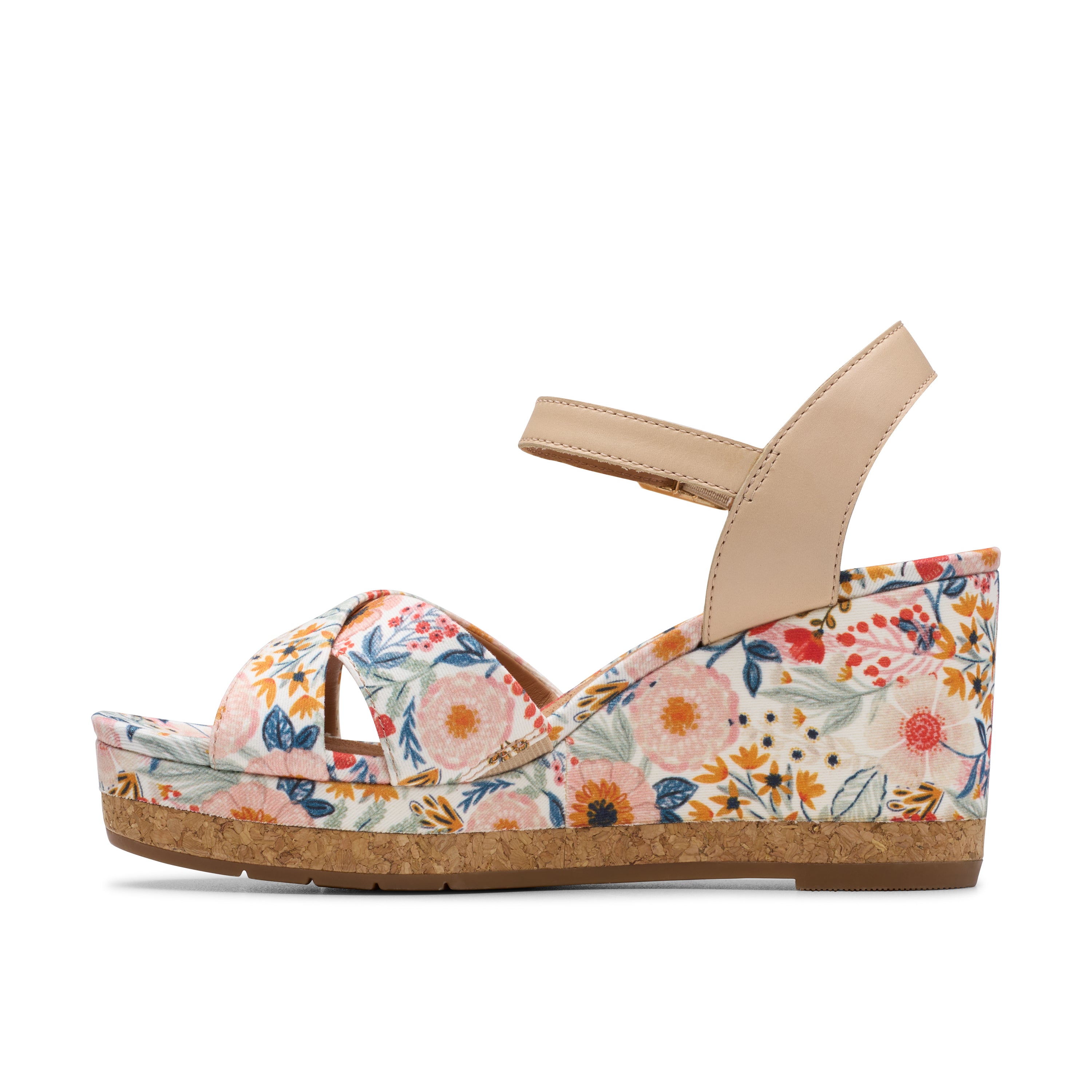 Floral wedge sandal on a white background