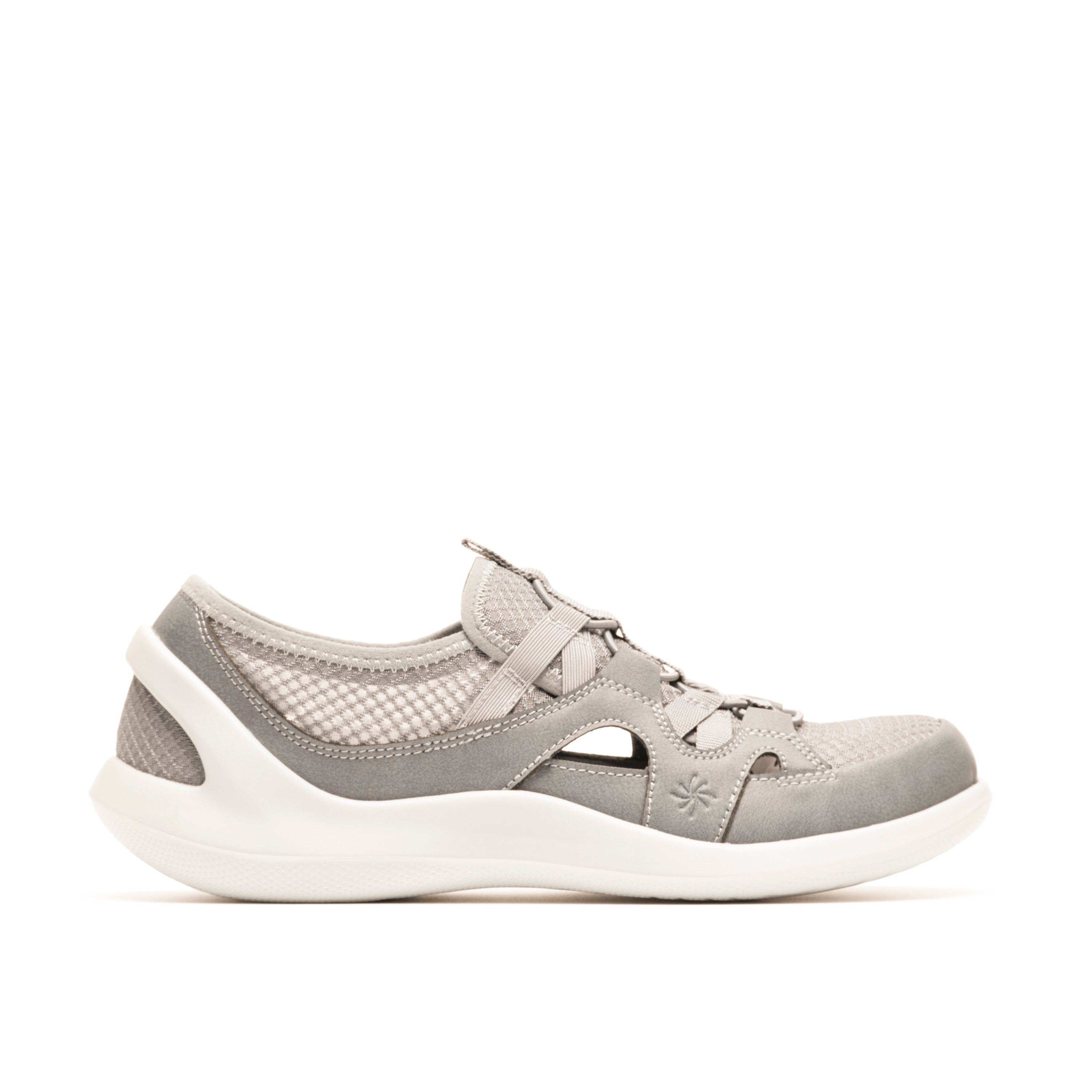 Gray sneaker with white sole on a white background