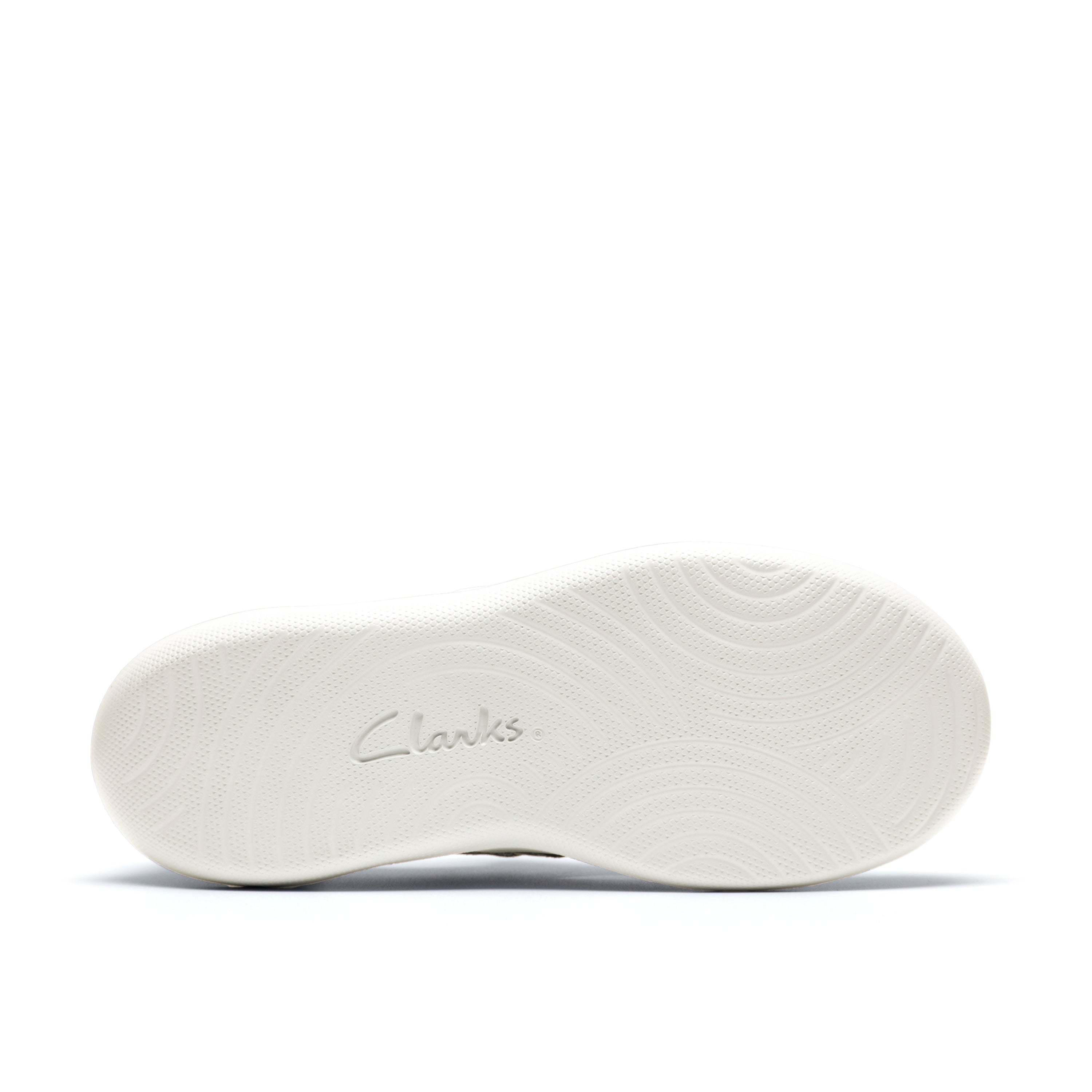 White shoe sole with 'Clarks' branding on a white background