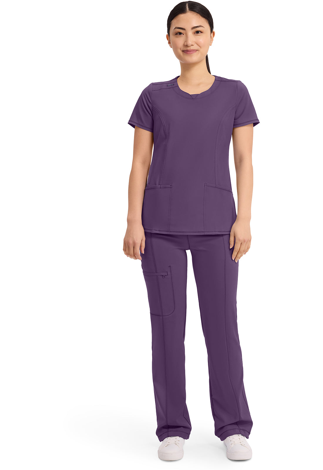 Cherokee Split Round Neck Solid Scrub Top Women's  9