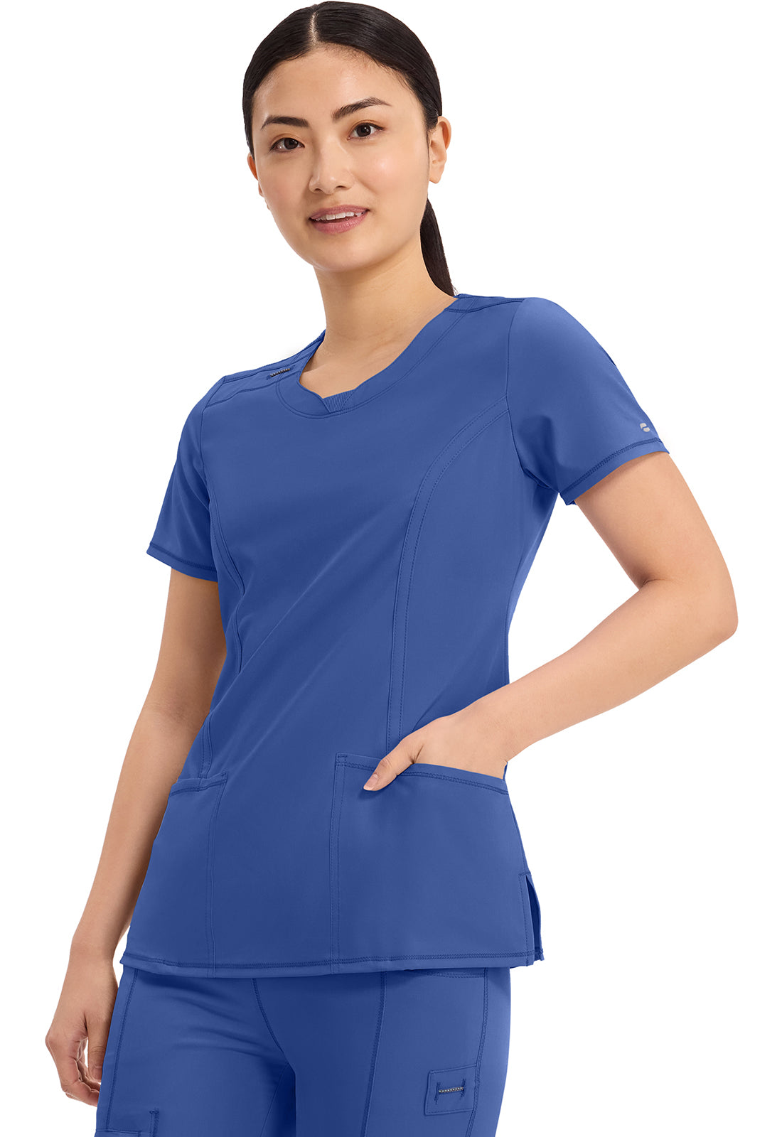 Cherokee Split Round Neck Solid Scrub Top Women's  13