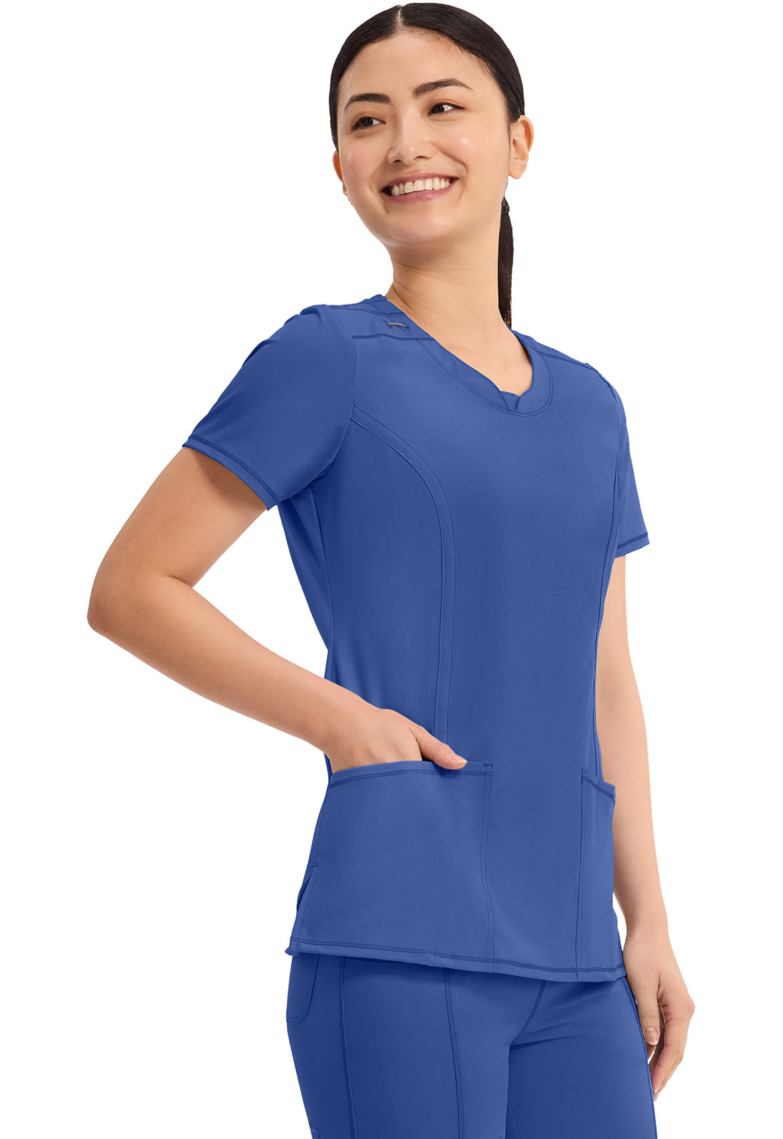 Cherokee Split Round Neck Solid Scrub Top Women's  11