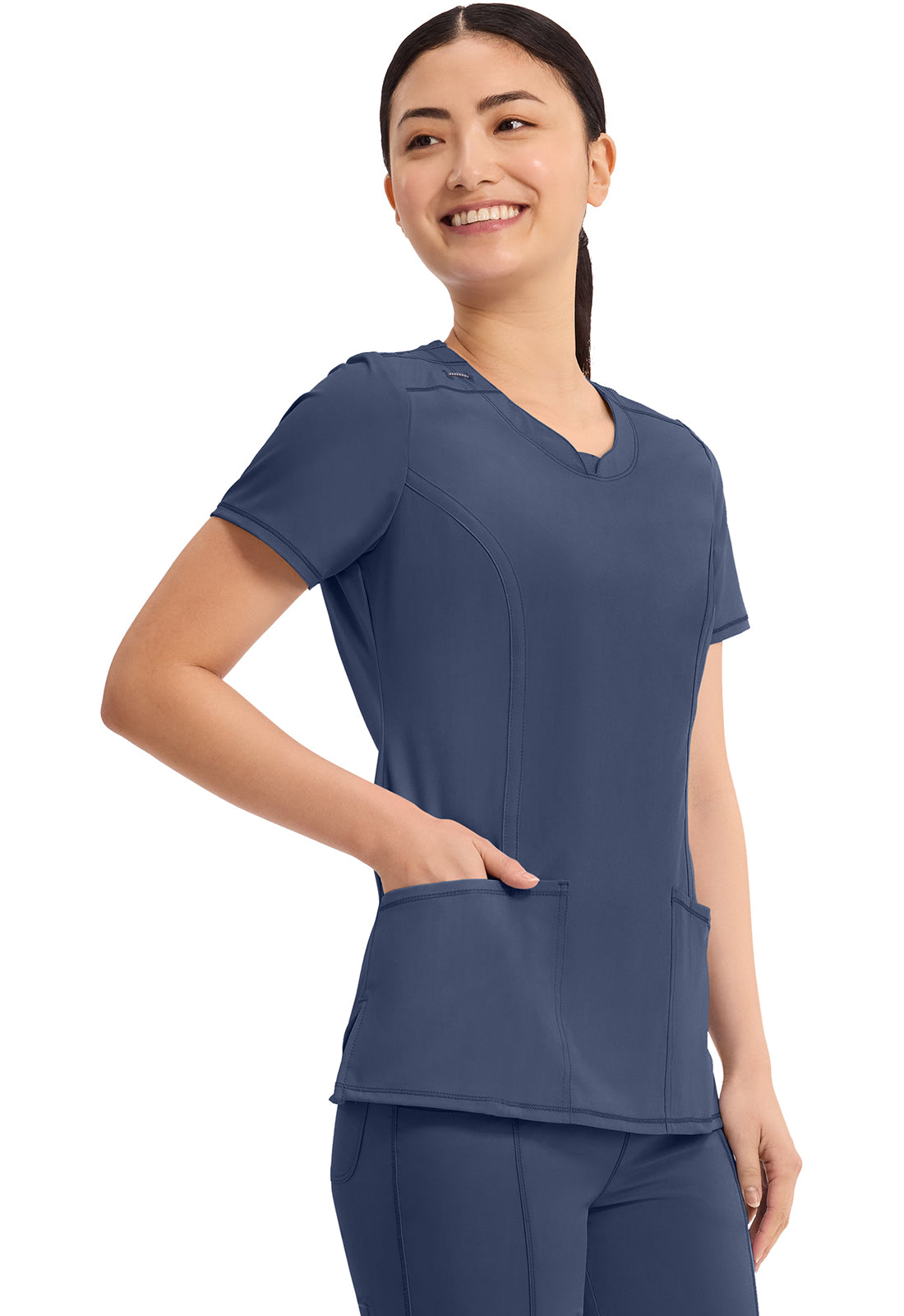 Cherokee Split Round Neck Solid Scrub Top Women's  16