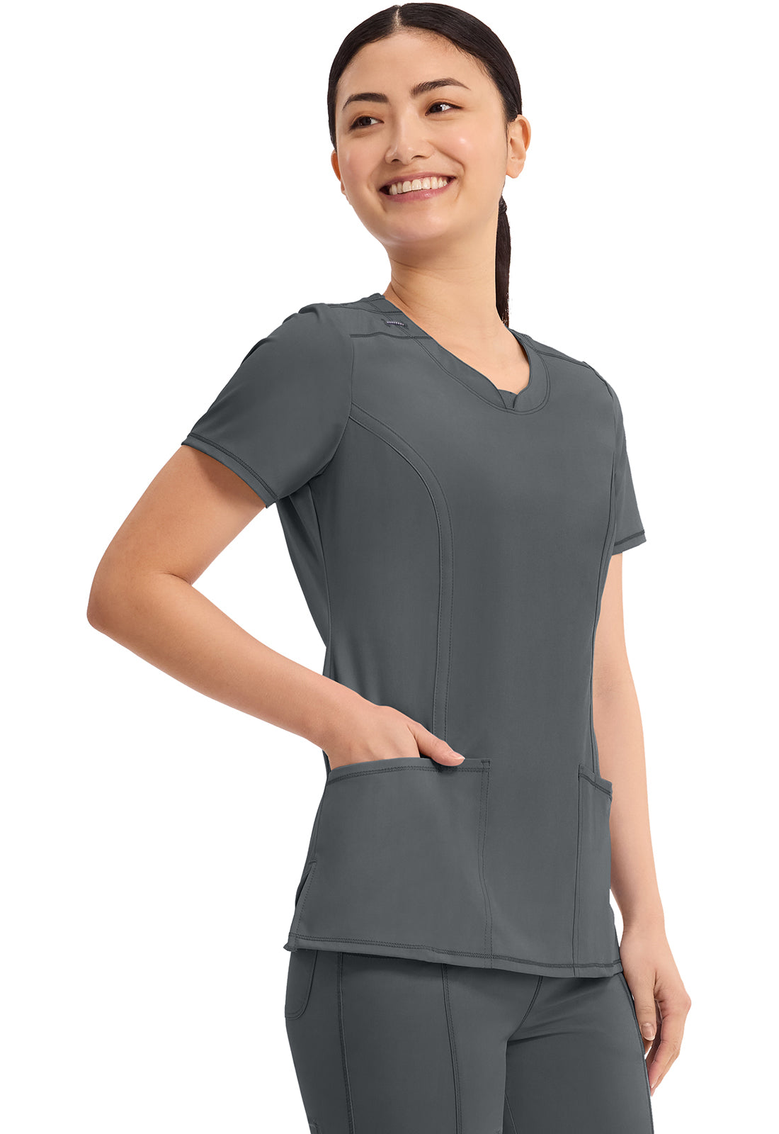 Cherokee Split Round Neck Solid Scrub Top Women's  21