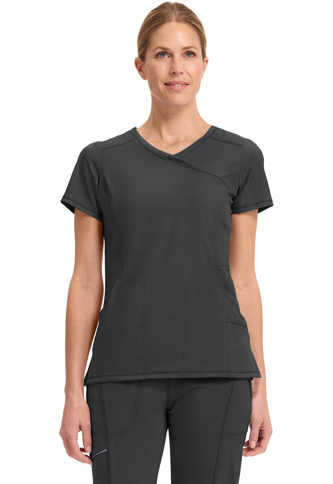 Cherokee 4-Pocket Knit Panel Mock Wrap Scrub Top Women's  1