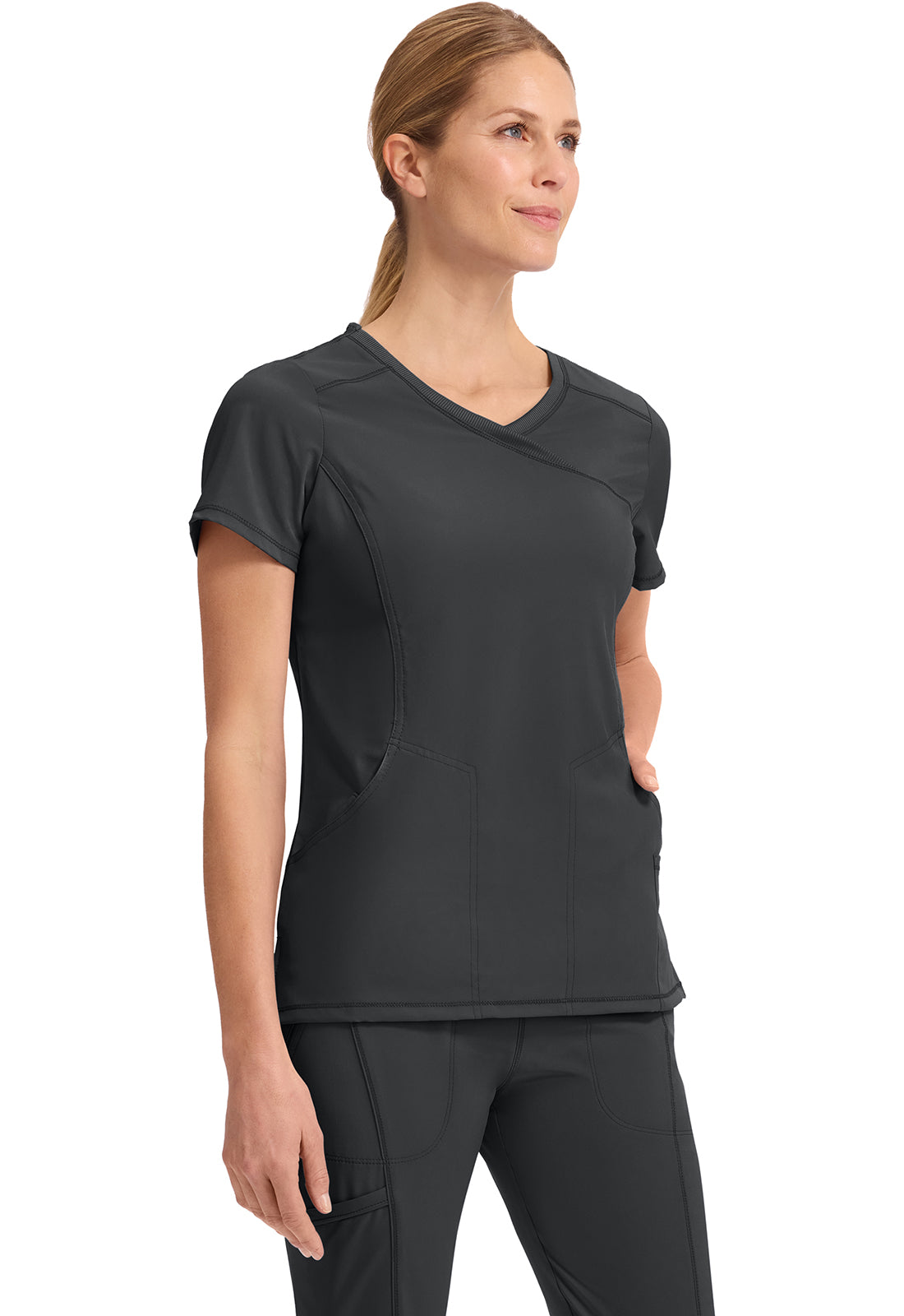 Cherokee 4-Pocket Knit Panel Mock Wrap Scrub Top Women's  4