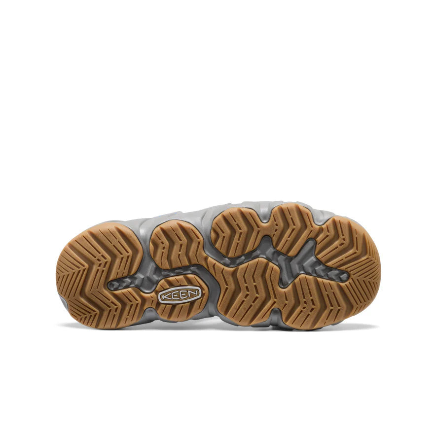 Close-up of a shoe sole with KEEN logo on a white background