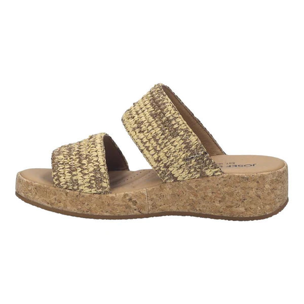 Woven sandal with cork sole on a white background