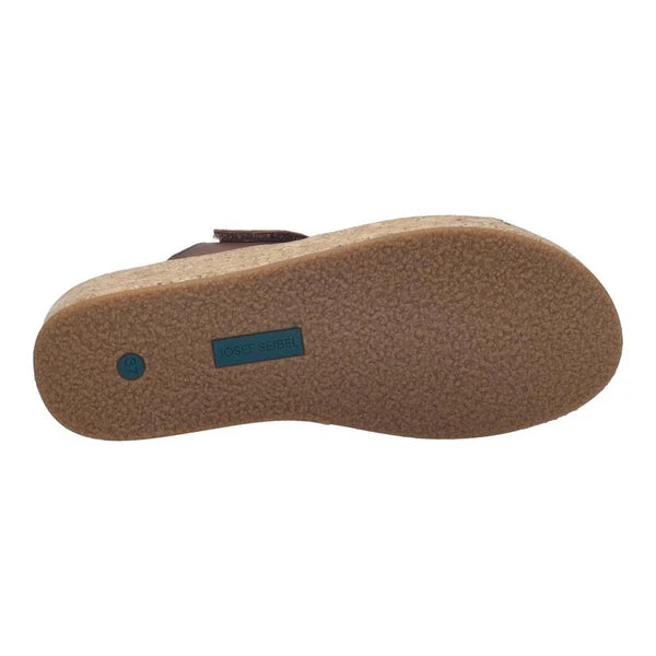 Brown sandal sole with a brand logo on a white background