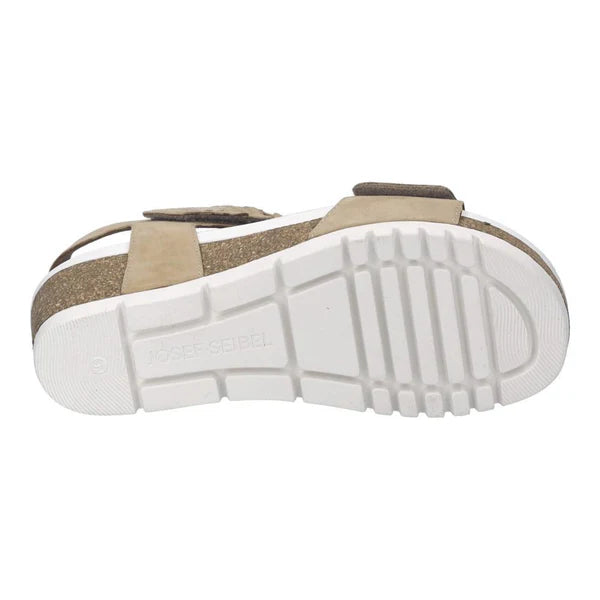 Tan sandal with white sole on a white background