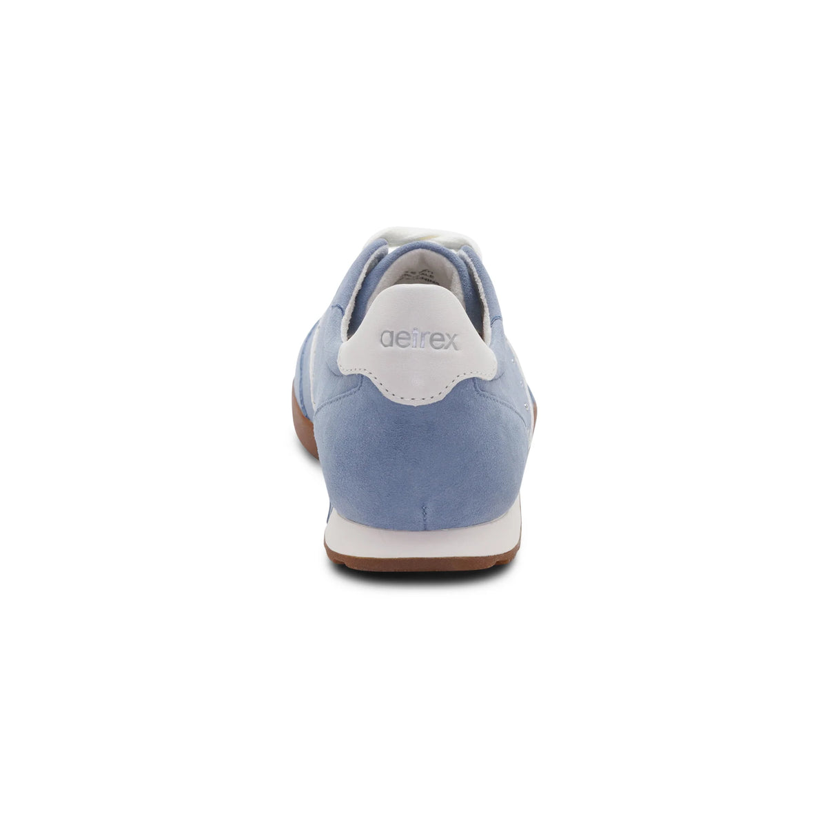 Blue shoe with white sole on a white background