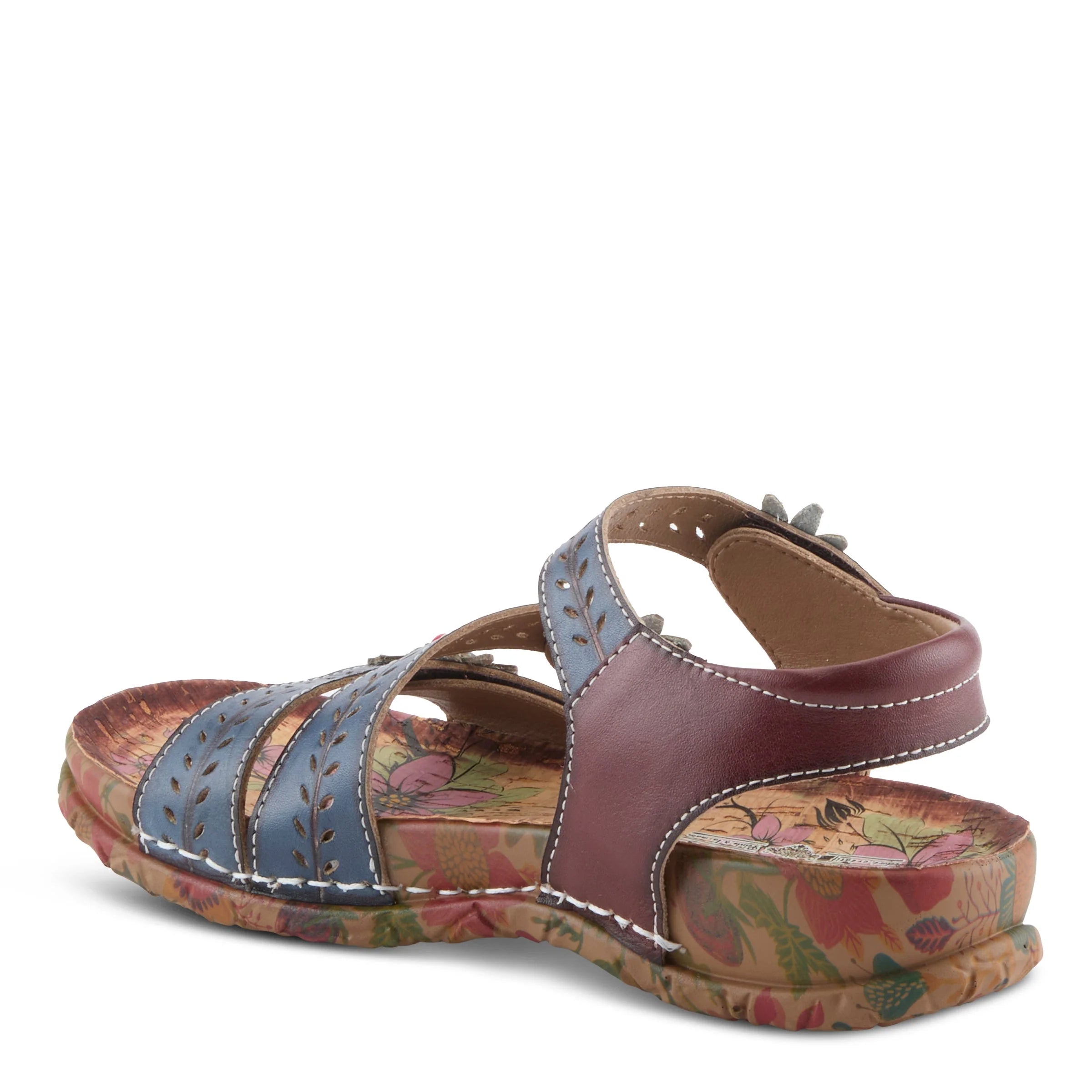 Multicolored sandal with floral pattern on a white background