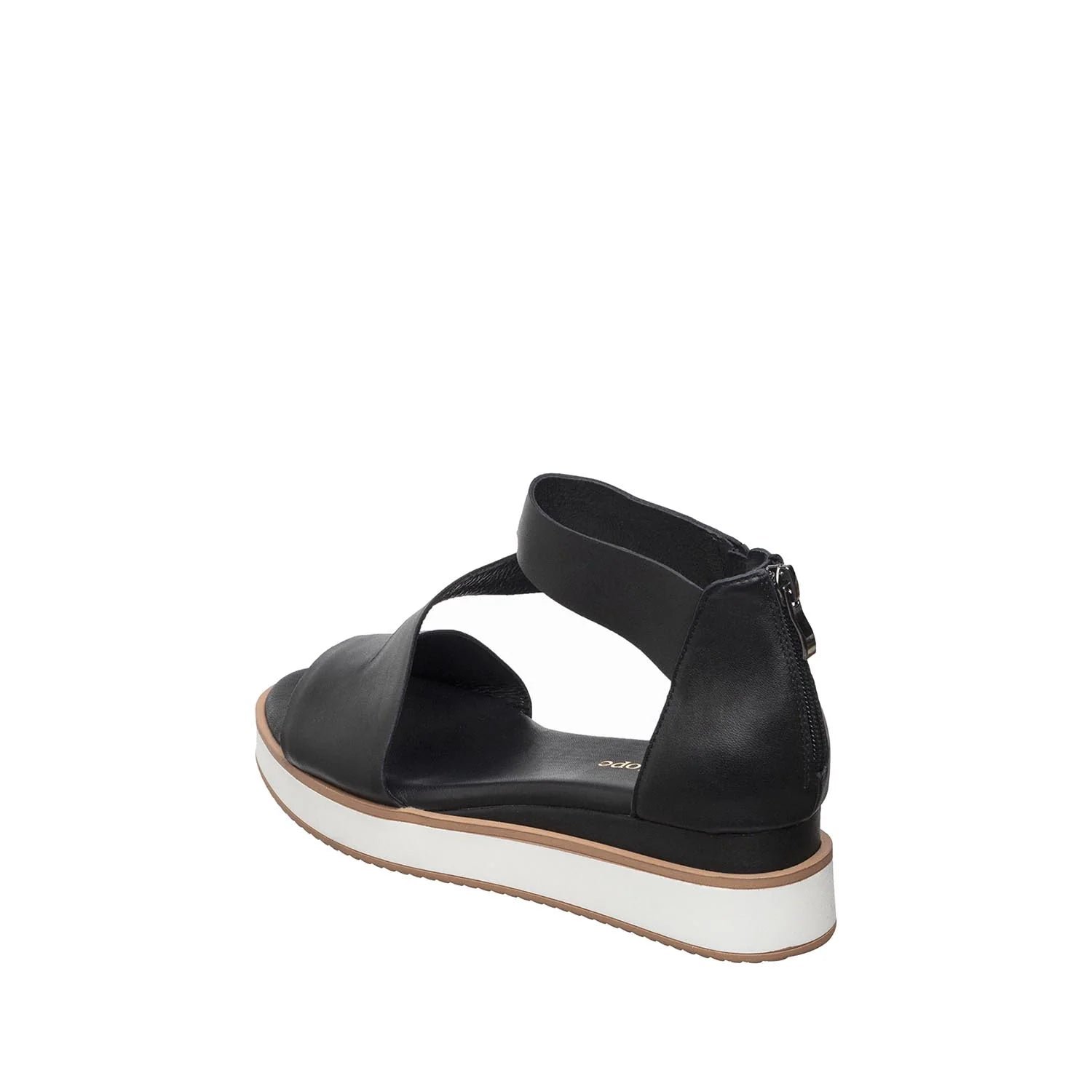 Black sandal with a white sole on a white background