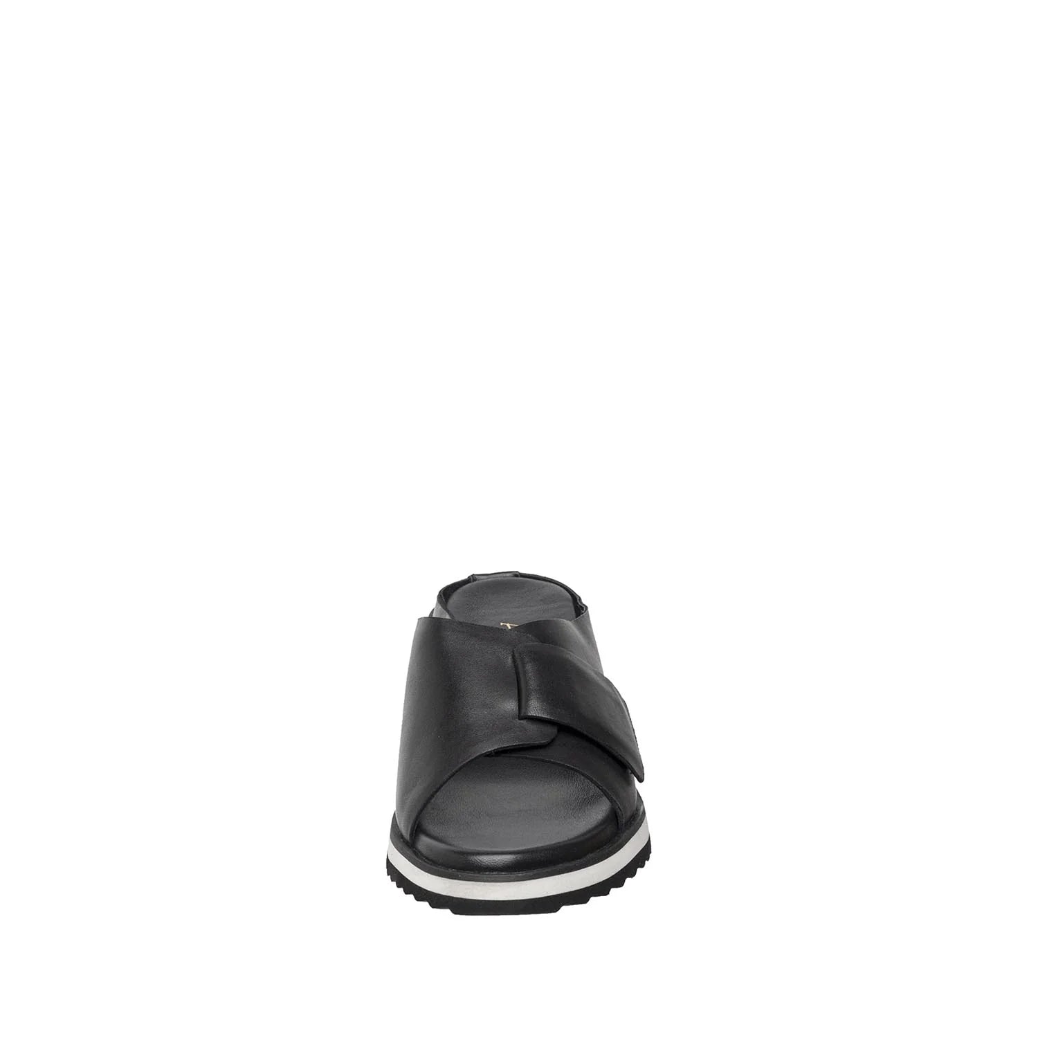 Black sandal with a white sole on a white background