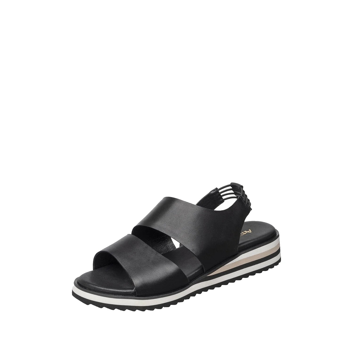 Black sandal with a white sole on a white background
