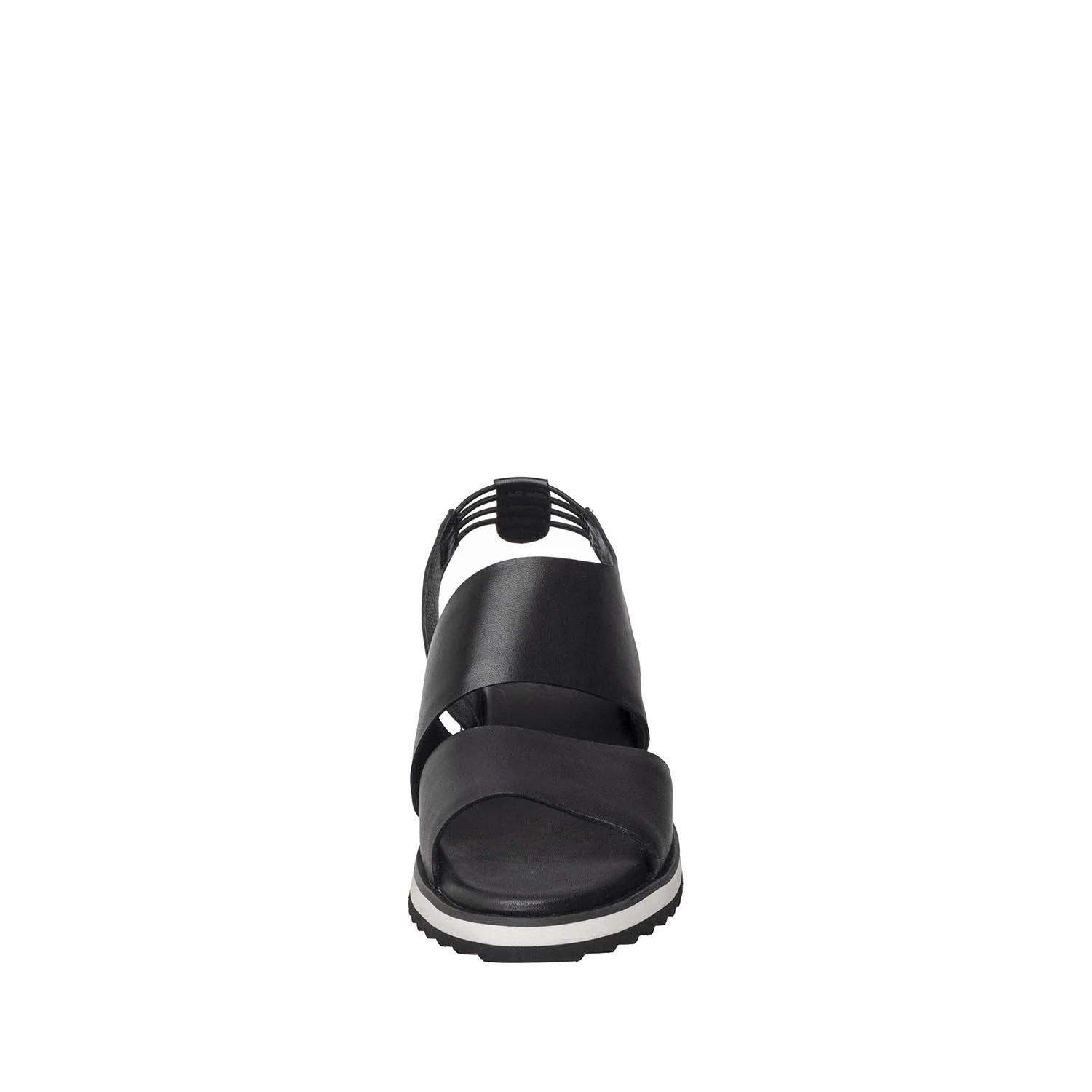 Black sandal with a white sole on a white background