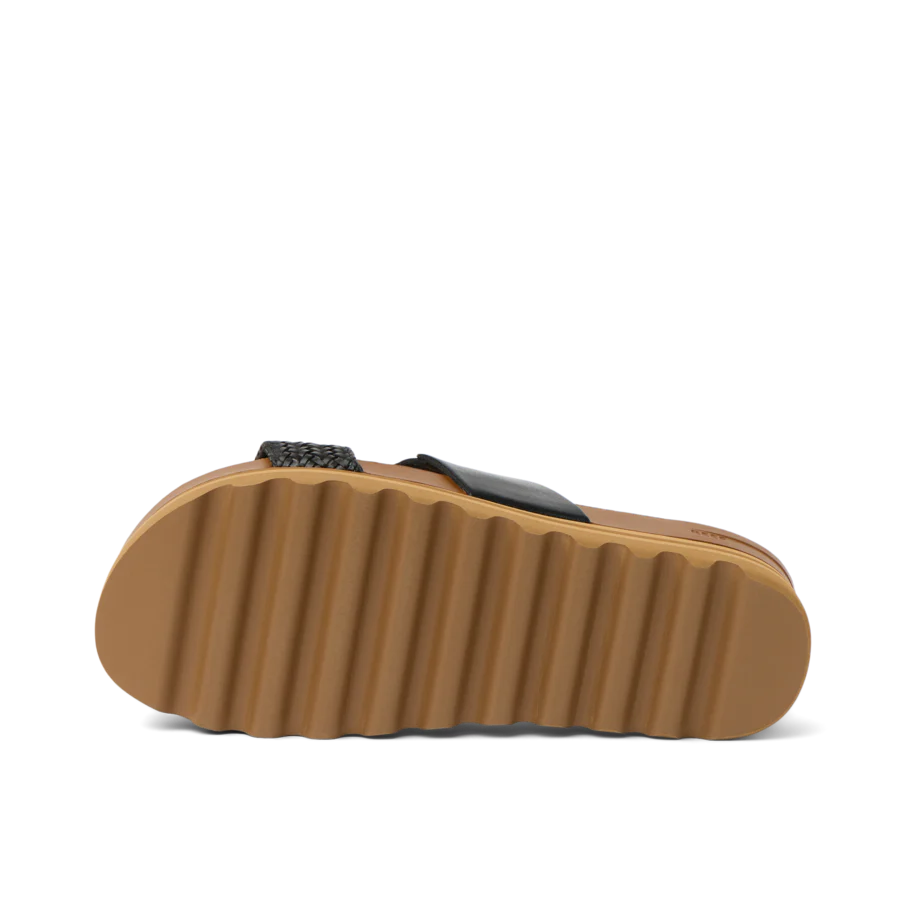 Brown sandal sole with textured pattern on a white background