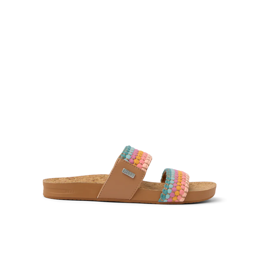 Multicolored beaded sandal on a white background