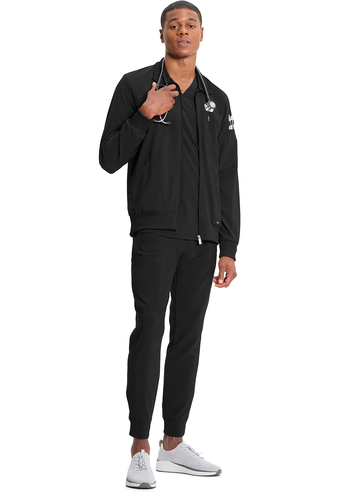 Cherokee Zip Front Rib Panel Scrub Jacket Men's  5