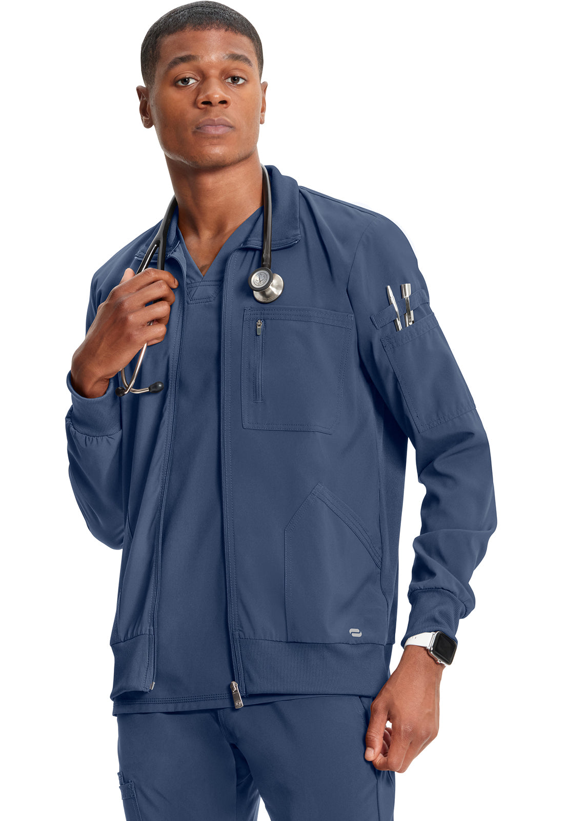 Cherokee Zip Front Rib Panel Scrub Jacket Men's  9