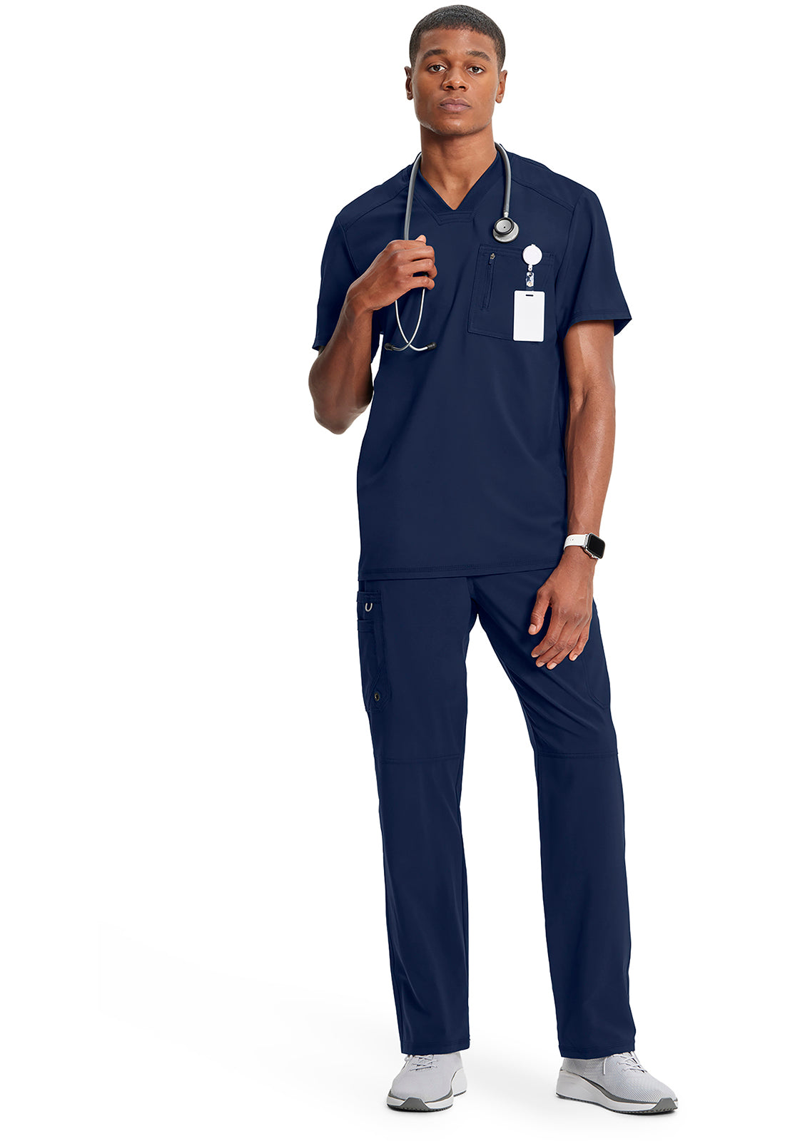 Cherokee V-Neck Knit Panel Solid Scrub Top Men's  6