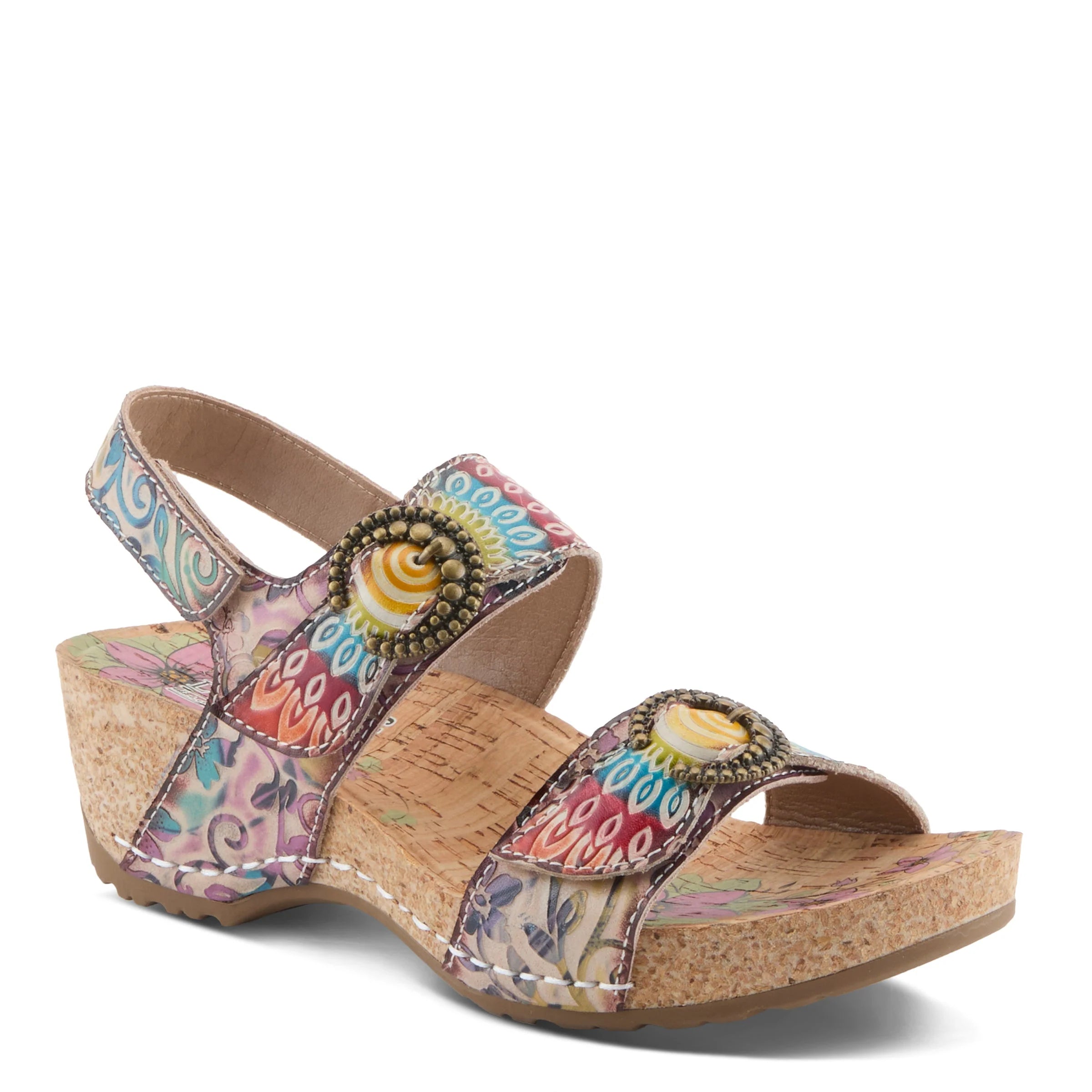 Colorful sandal with floral pattern on a white background