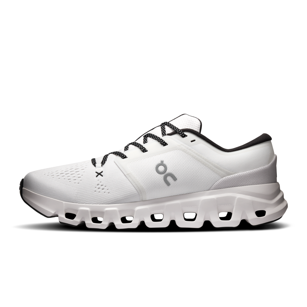 White running shoe with a visible brand logo on a white background