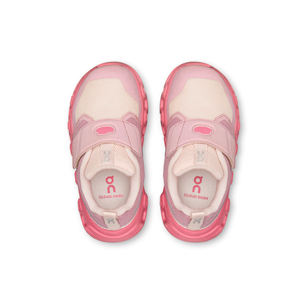 A pair of children's Clouddash sneakers in pink and light beige, shown from a top-down view on a white background.