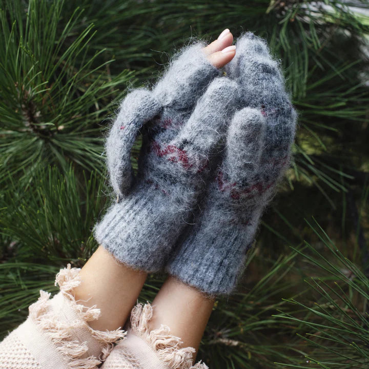 Siberia Spirit Geometric Charm Goat Wool Mitten Gloves Women's  3