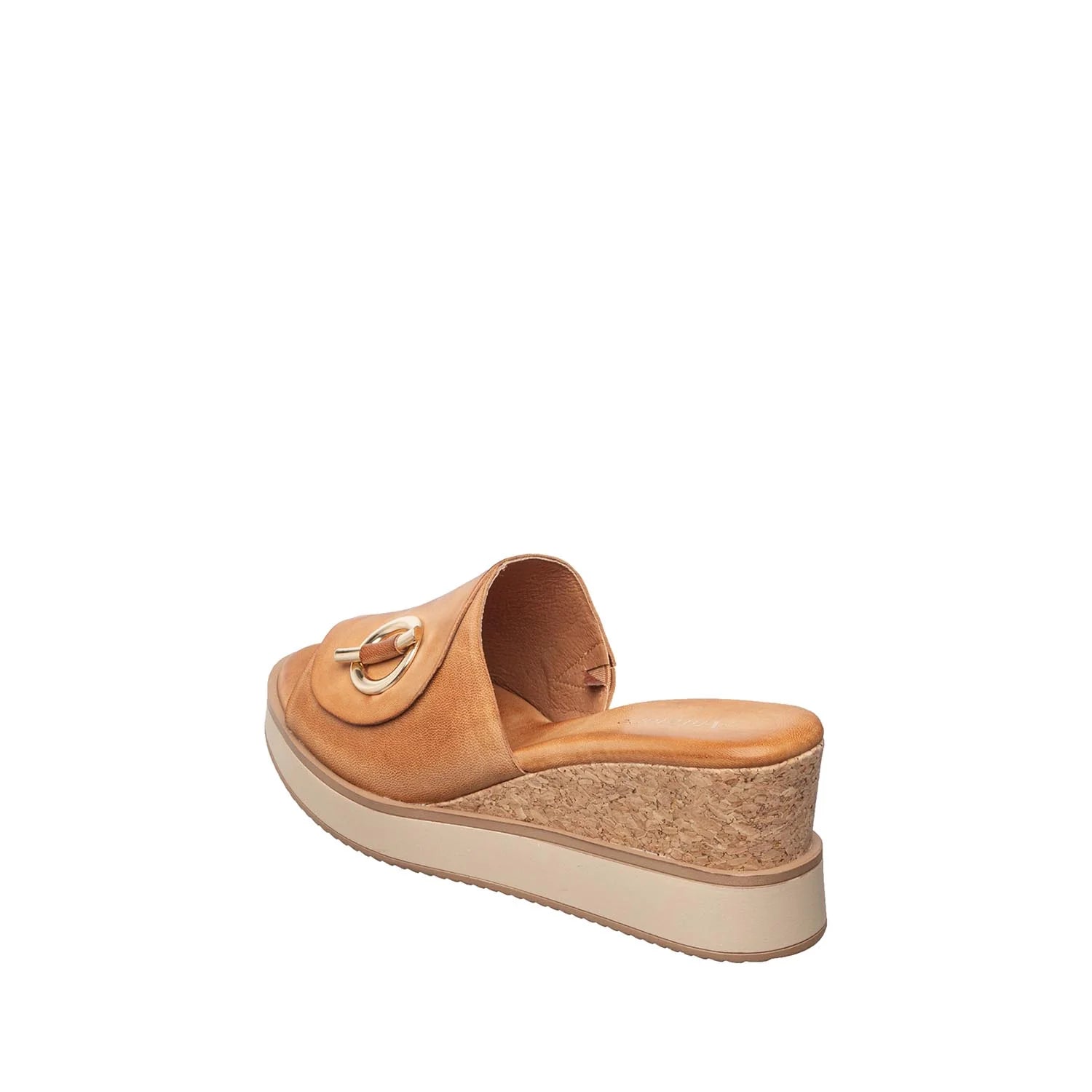 Tan wedge sandal on a white background