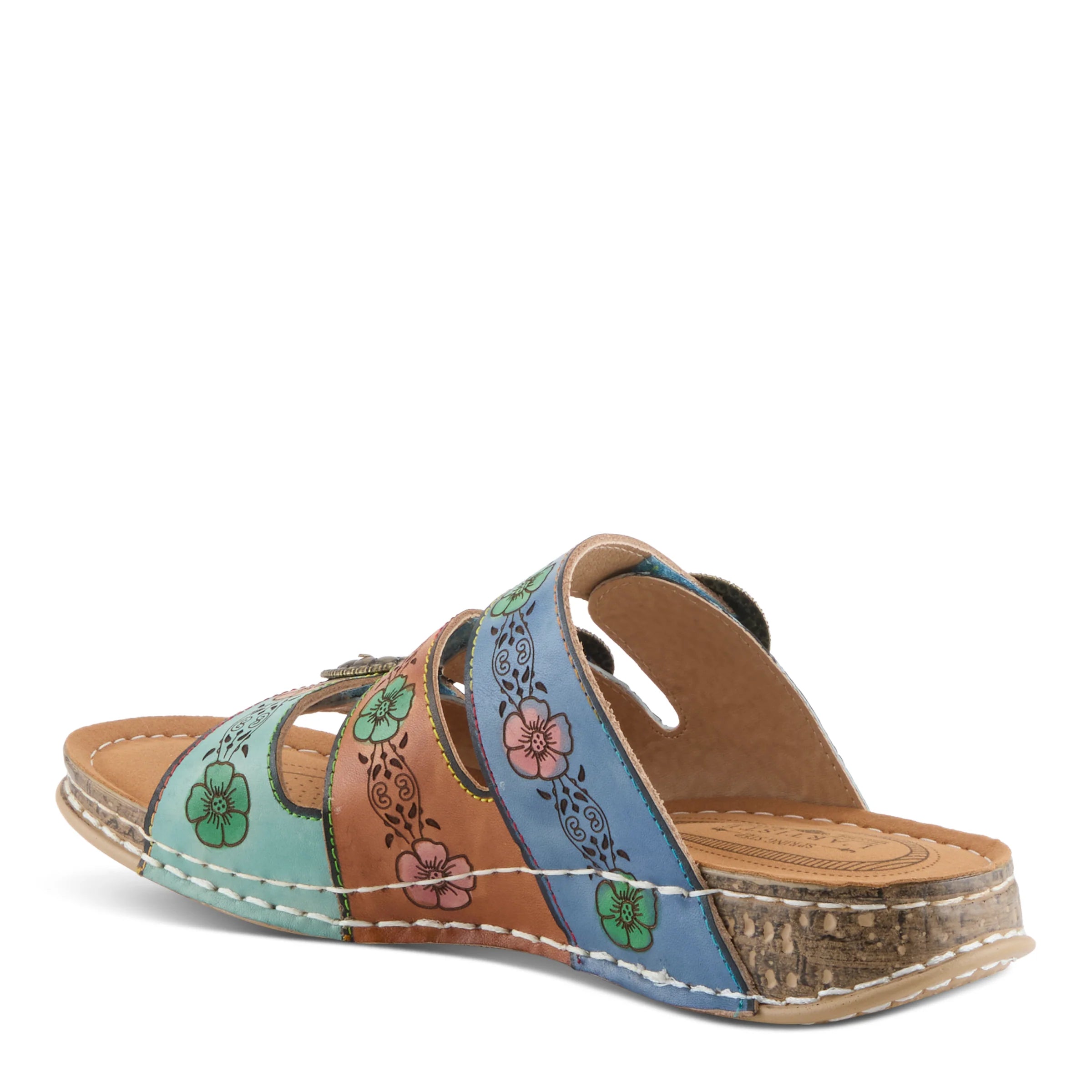 Colorful sandal with floral patterns on a white background