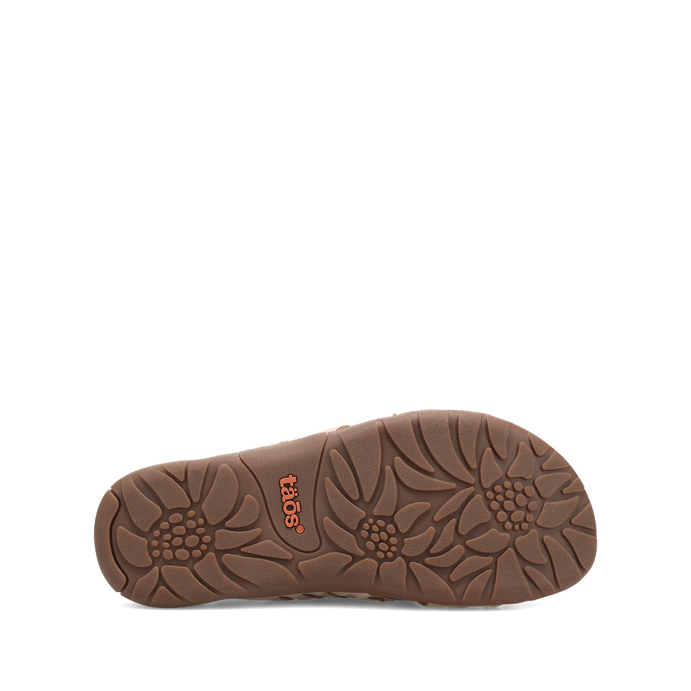 Brown sandal sole with brand logo on a white background
