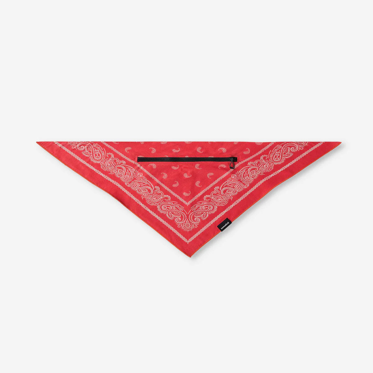 Red bandana with white patterns on a white background
