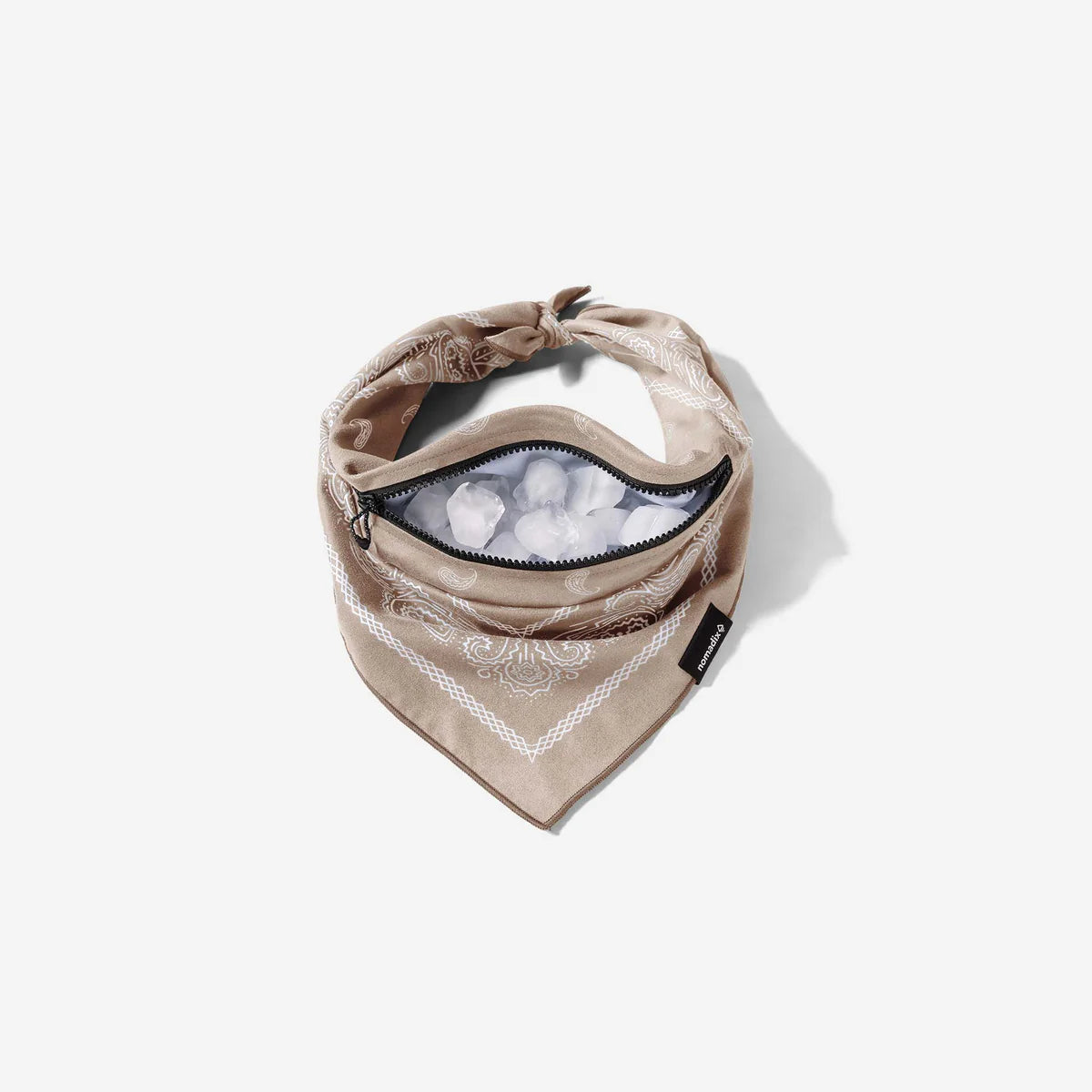 Beige bandana with a zipper pocket on a white background