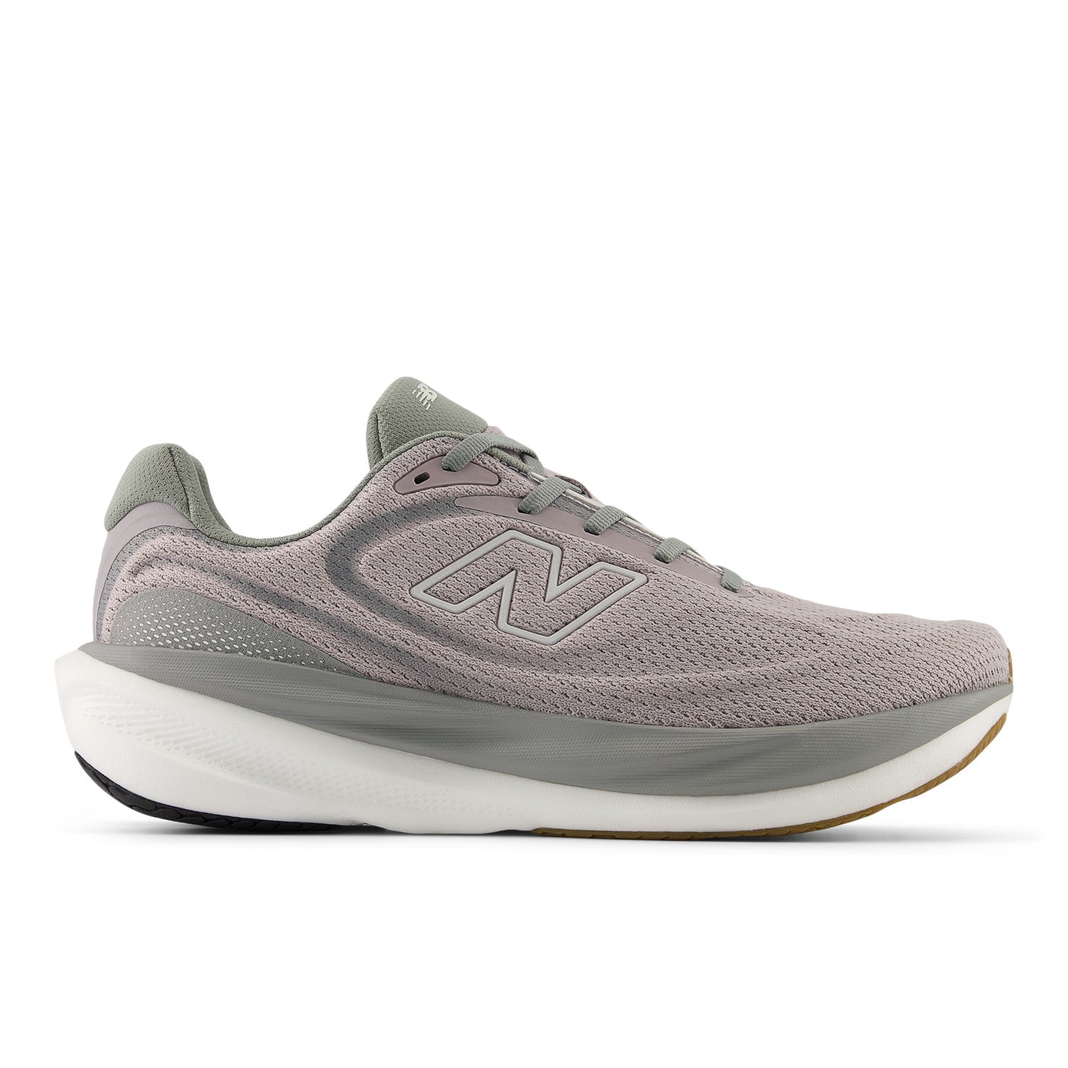 Gray running shoe with New Balance logo on a white background